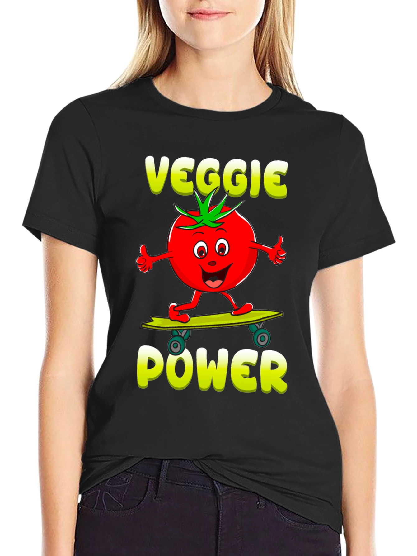 Veggie Power T-Shirt - Cartoon Tomato Skateboard Tee