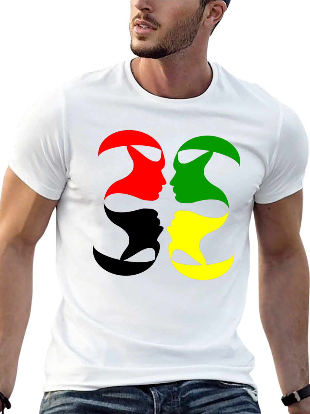 Abstract Face T-Shirt - Red Green Black Yellow
