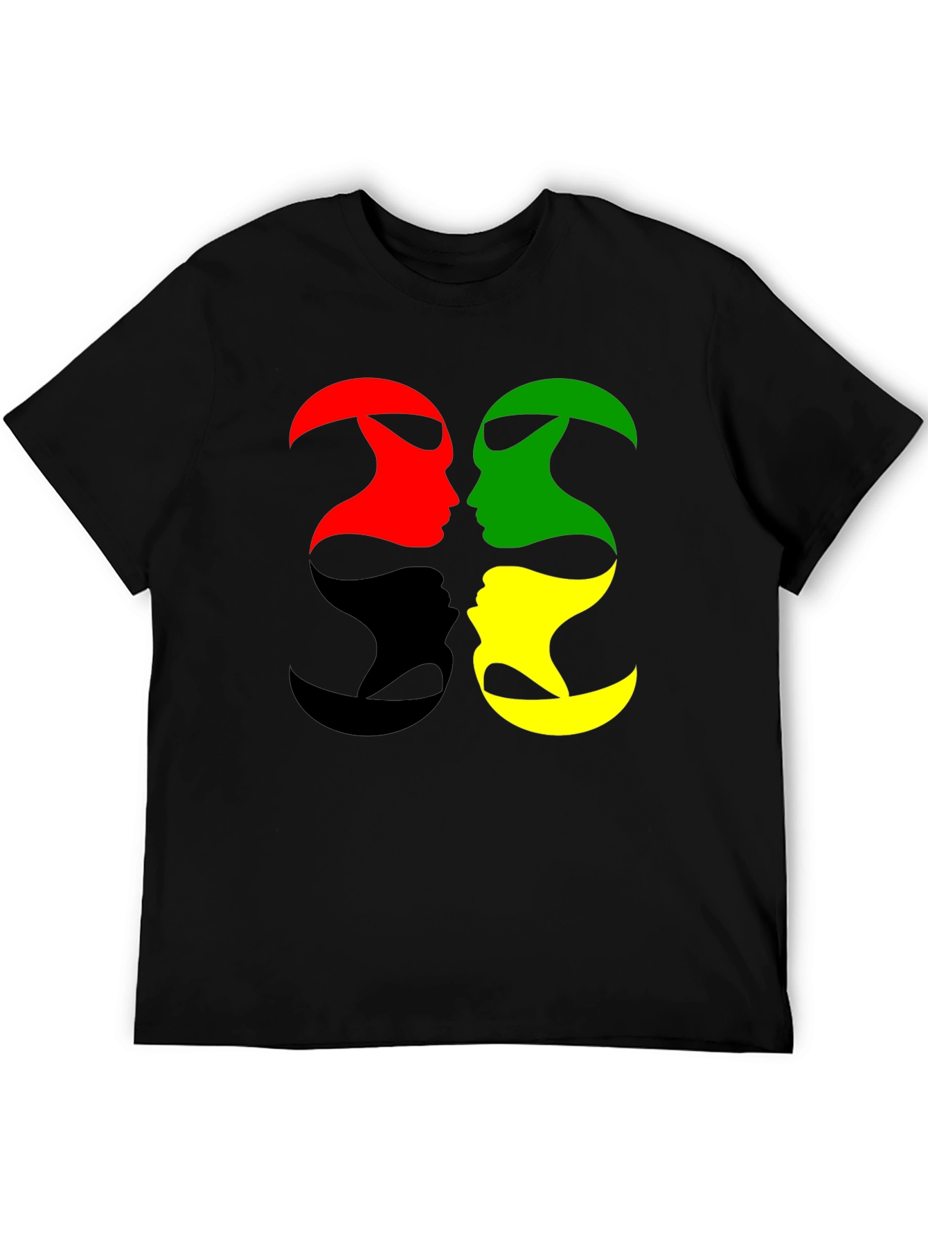 Abstract Face T-Shirt - Red Green Black Yellow