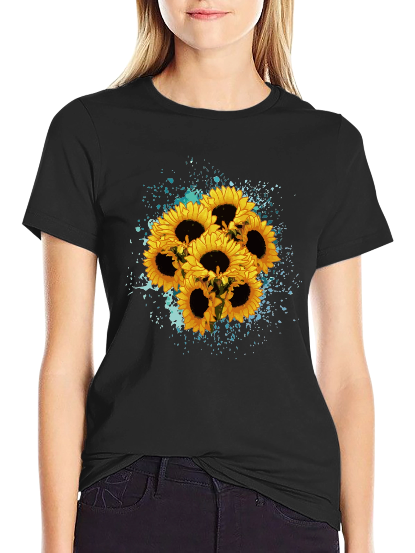 Sunflower Splash Black T-Shirt - Floral Graphic Tee