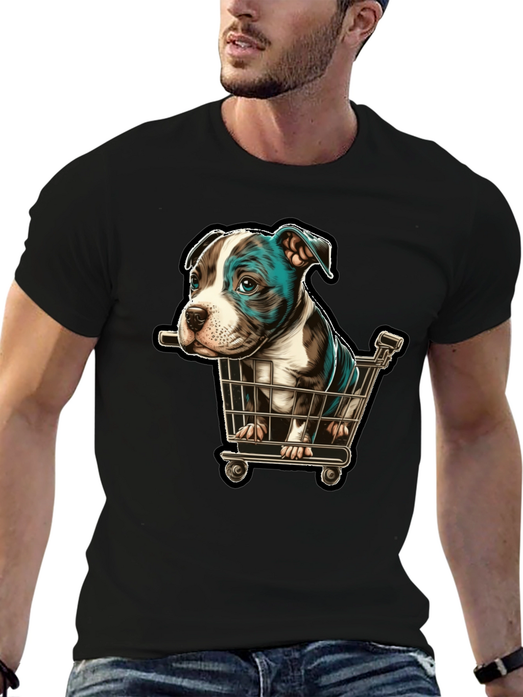 Puppy in Cart Graphic T-Shirt