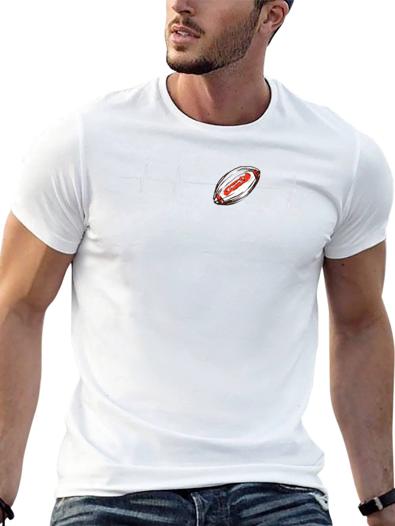 Football Heartbeat Graphic Tee - Black Cotton T-Shirt