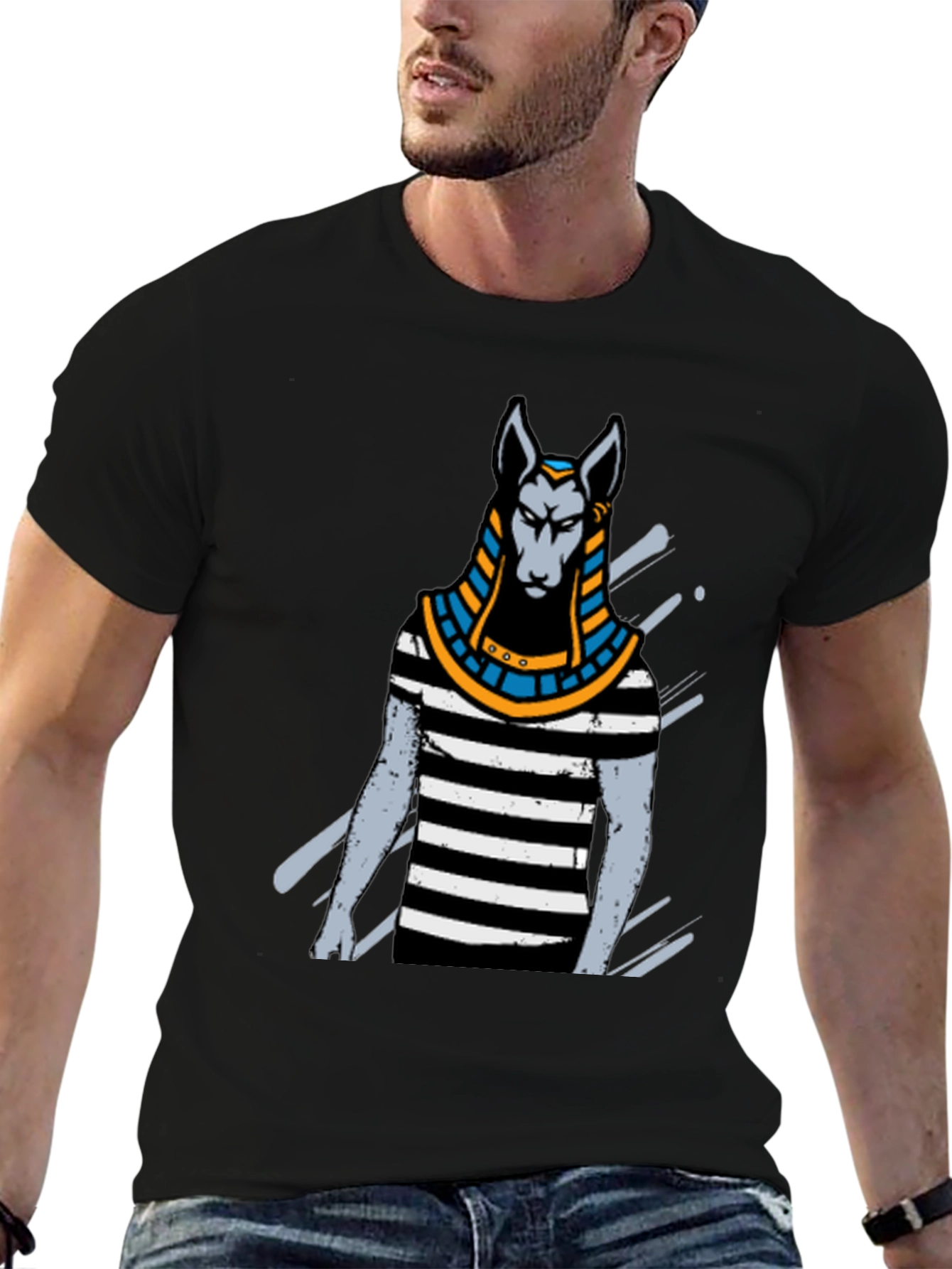Anubis Striped Tee - Egyptian God T-Shirt