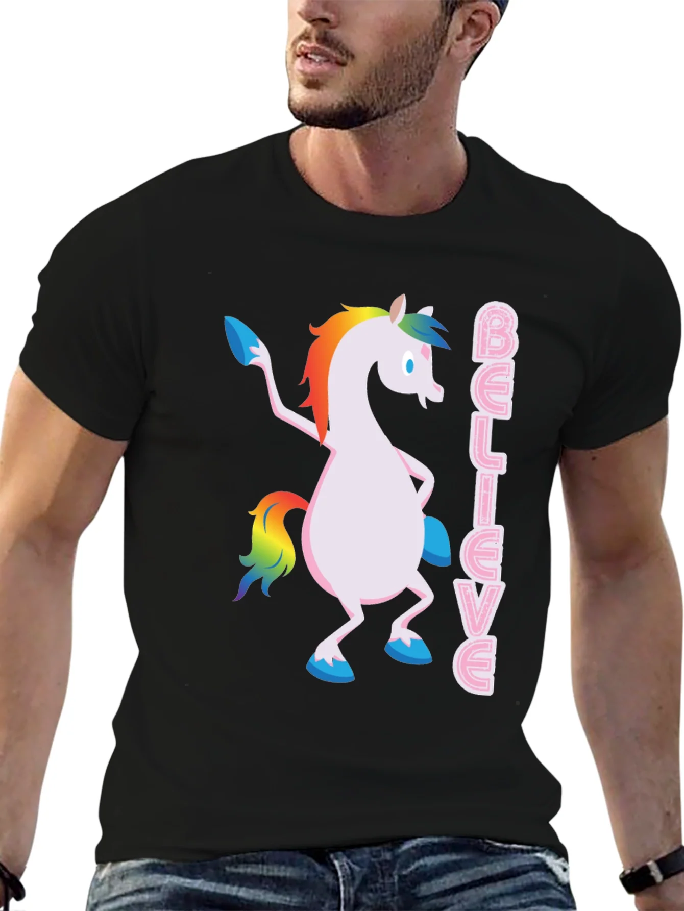 Believe Unicorn T-Shirt - Black Graphic Tee