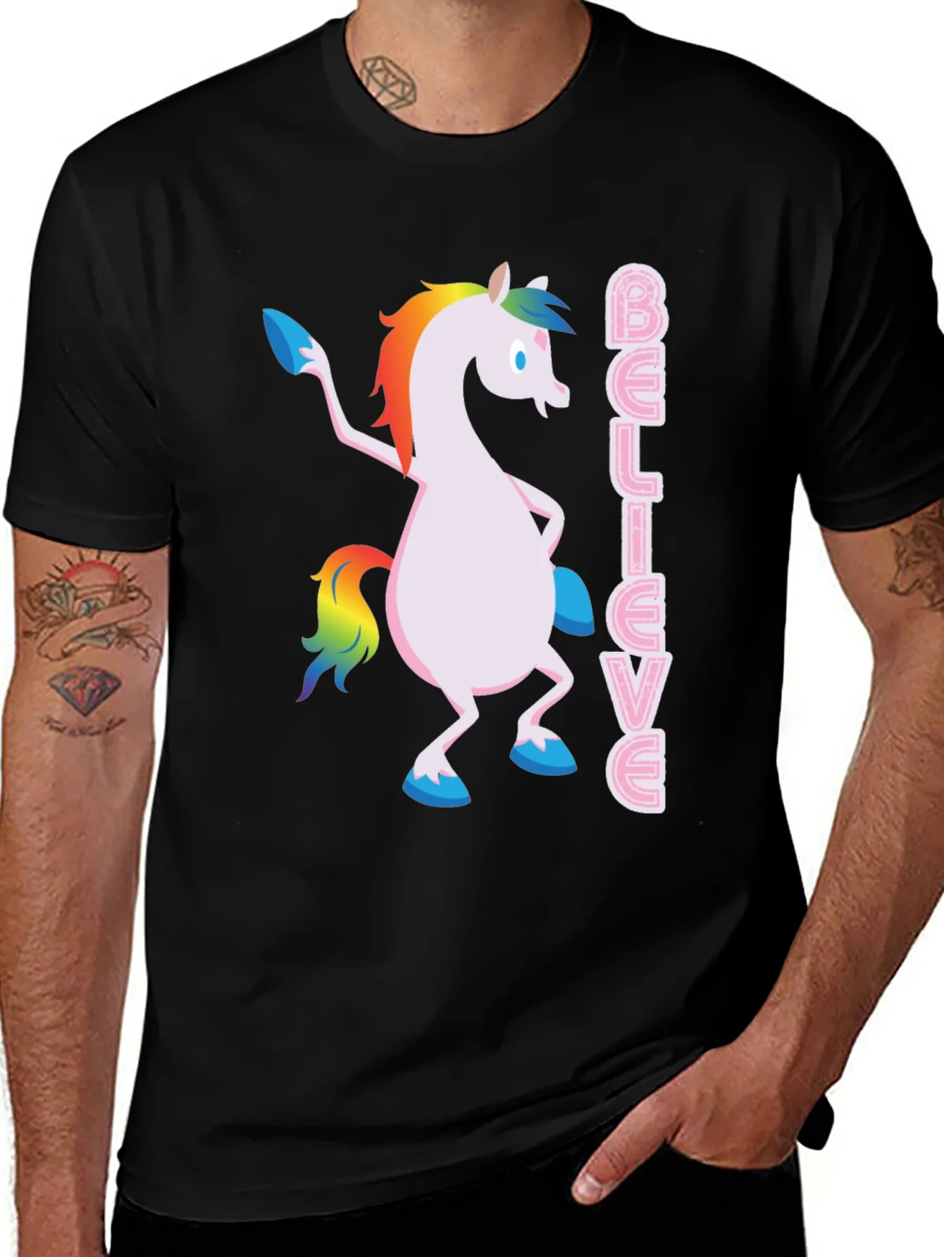 Believe Unicorn T-Shirt - Black Graphic Tee