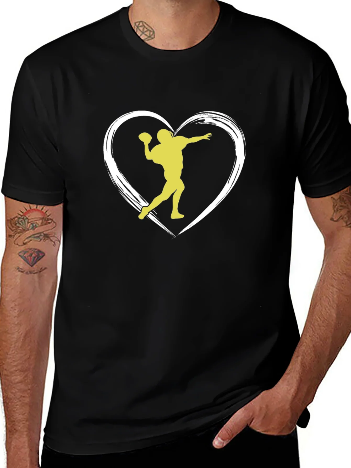 Football Heartbeat Tee - Throwing Silhouette Black T-Shirt