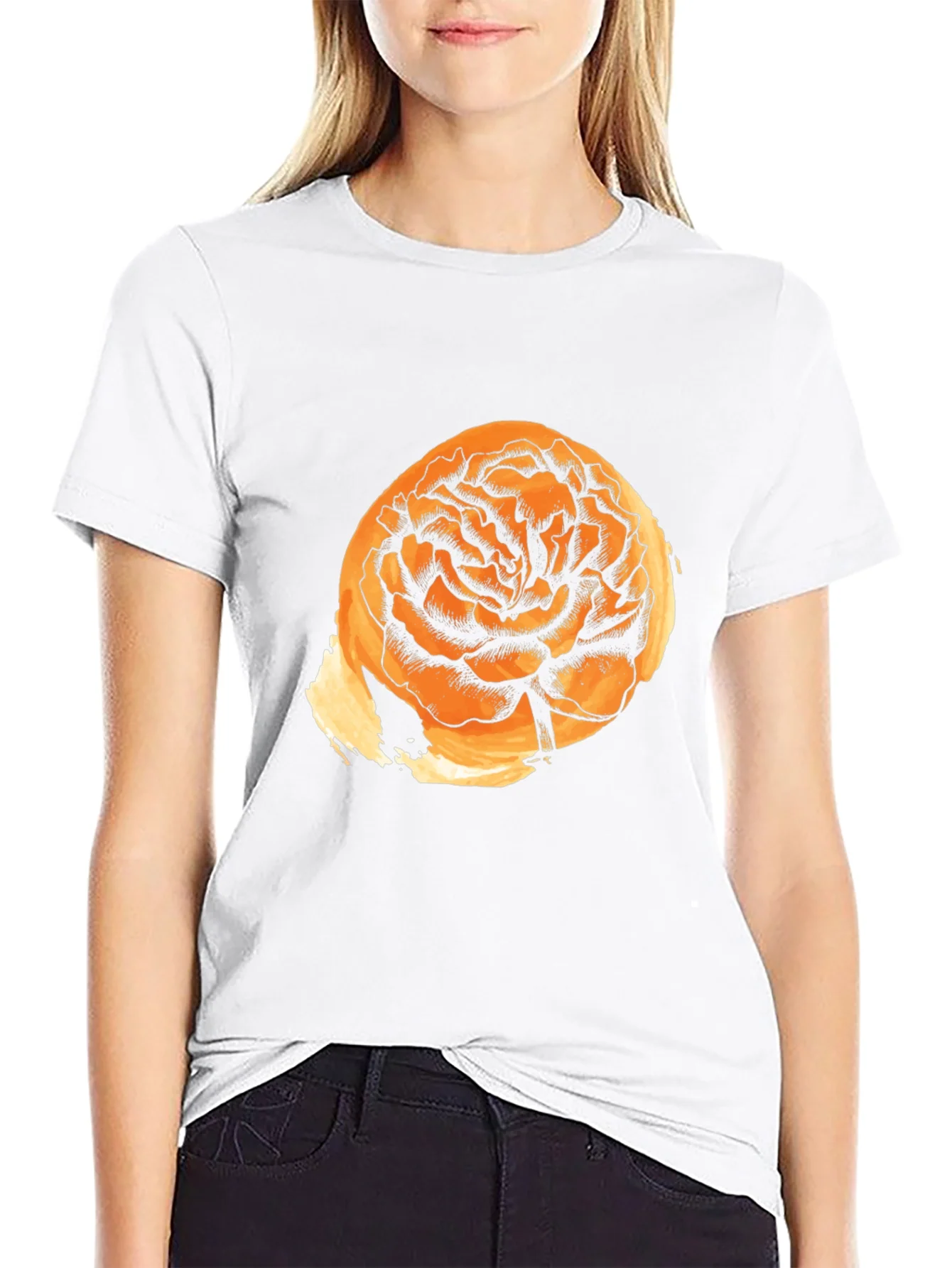 Black T-Shirt with Floral Graphic