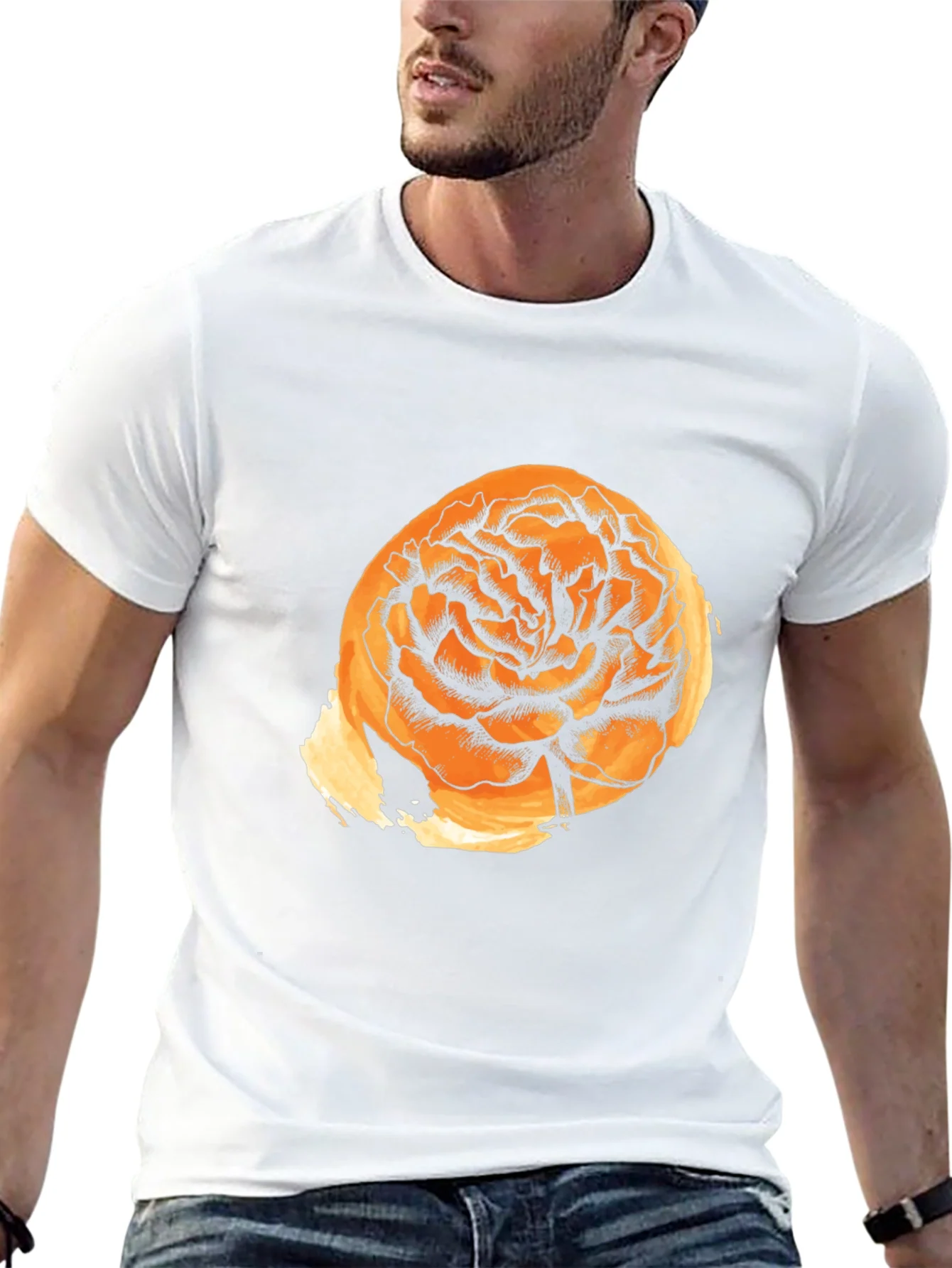 Black T-Shirt with Floral Graphic