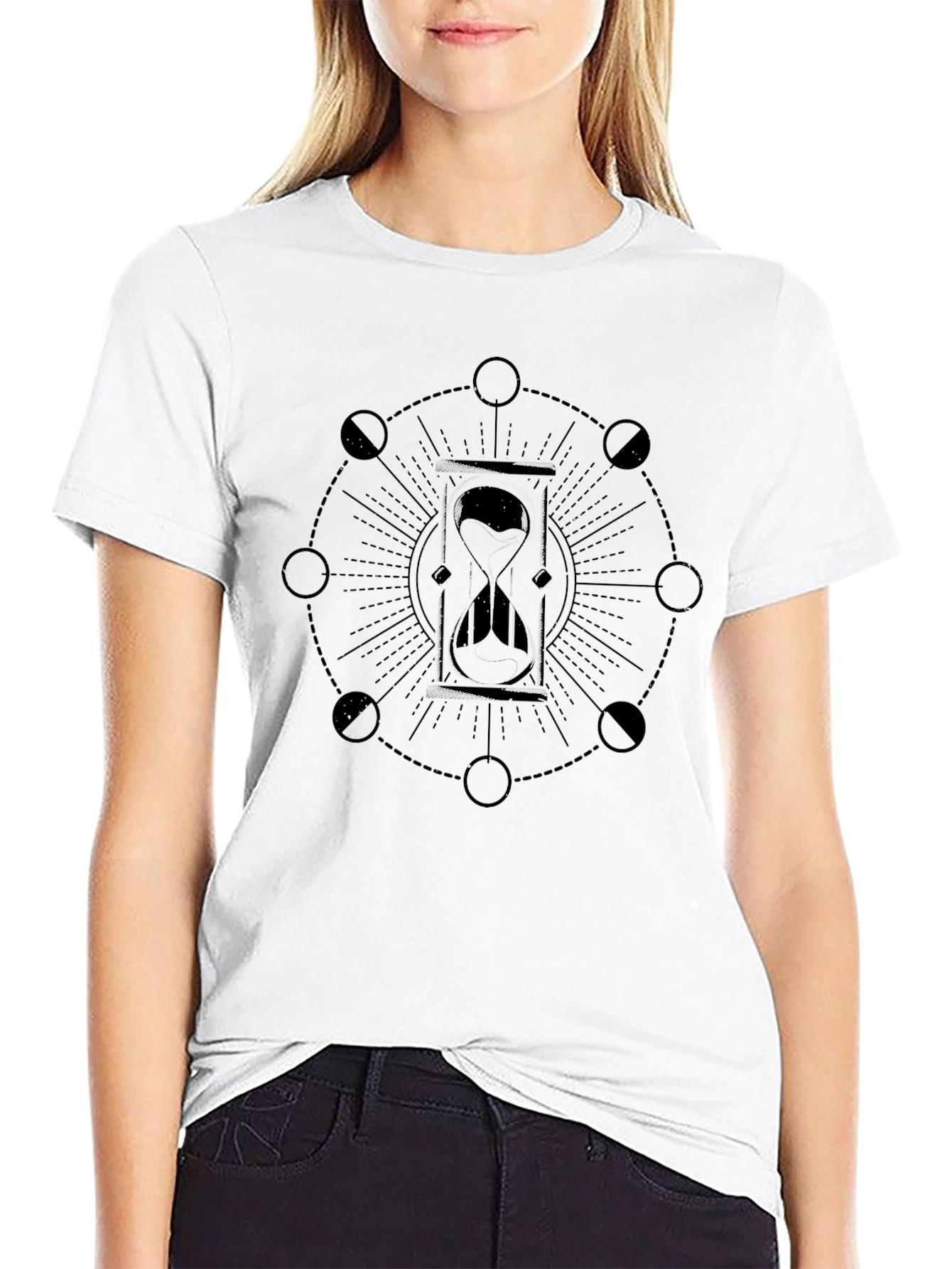 Mens Black Hourglass Moon Phase Graphic T-Shirt