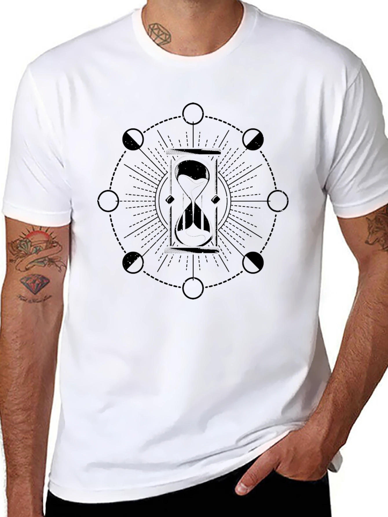 Mens Black Hourglass Moon Phase Graphic T-Shirt