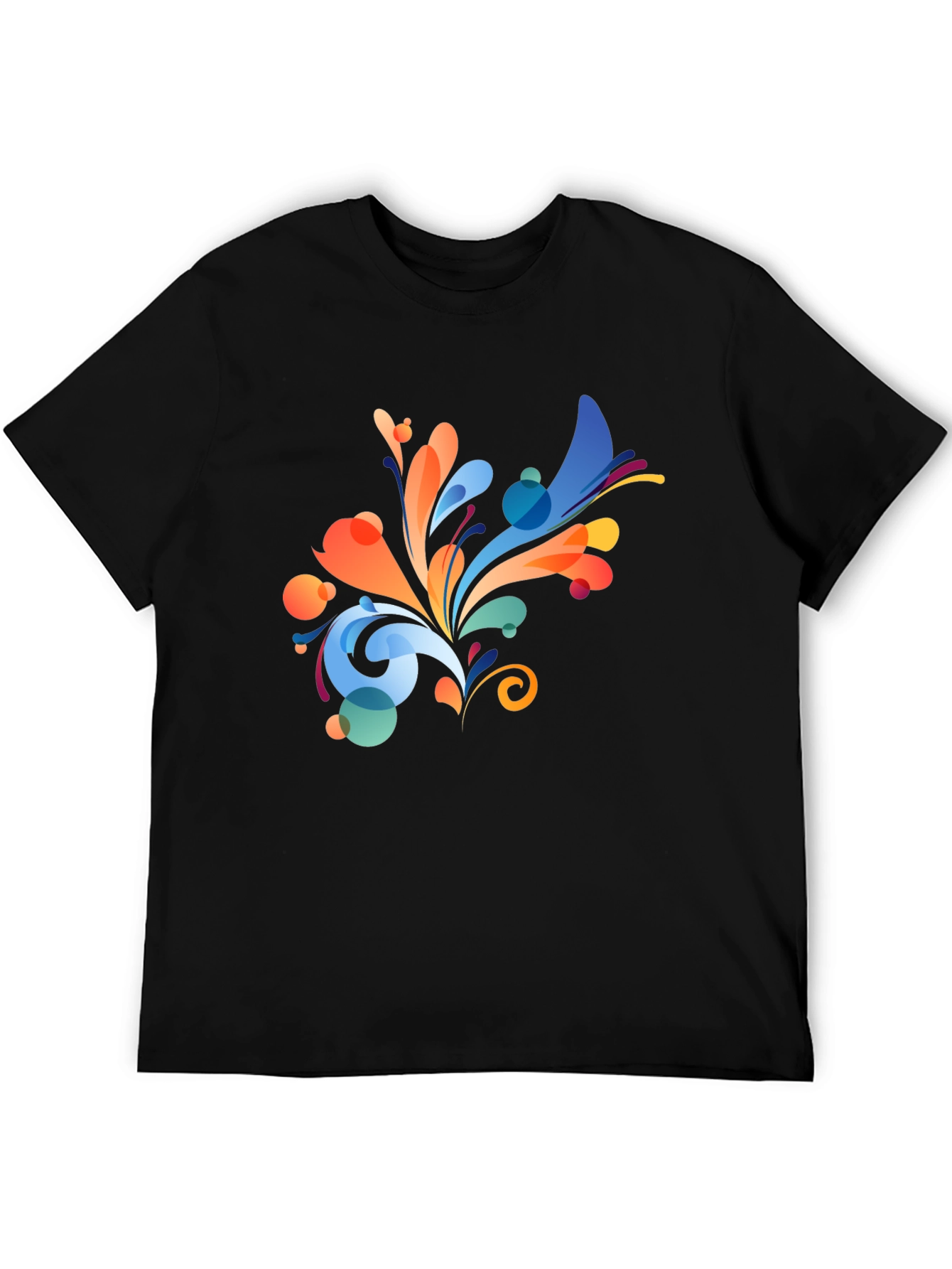 Colorful Abstract Floral Print Black T-Shirt