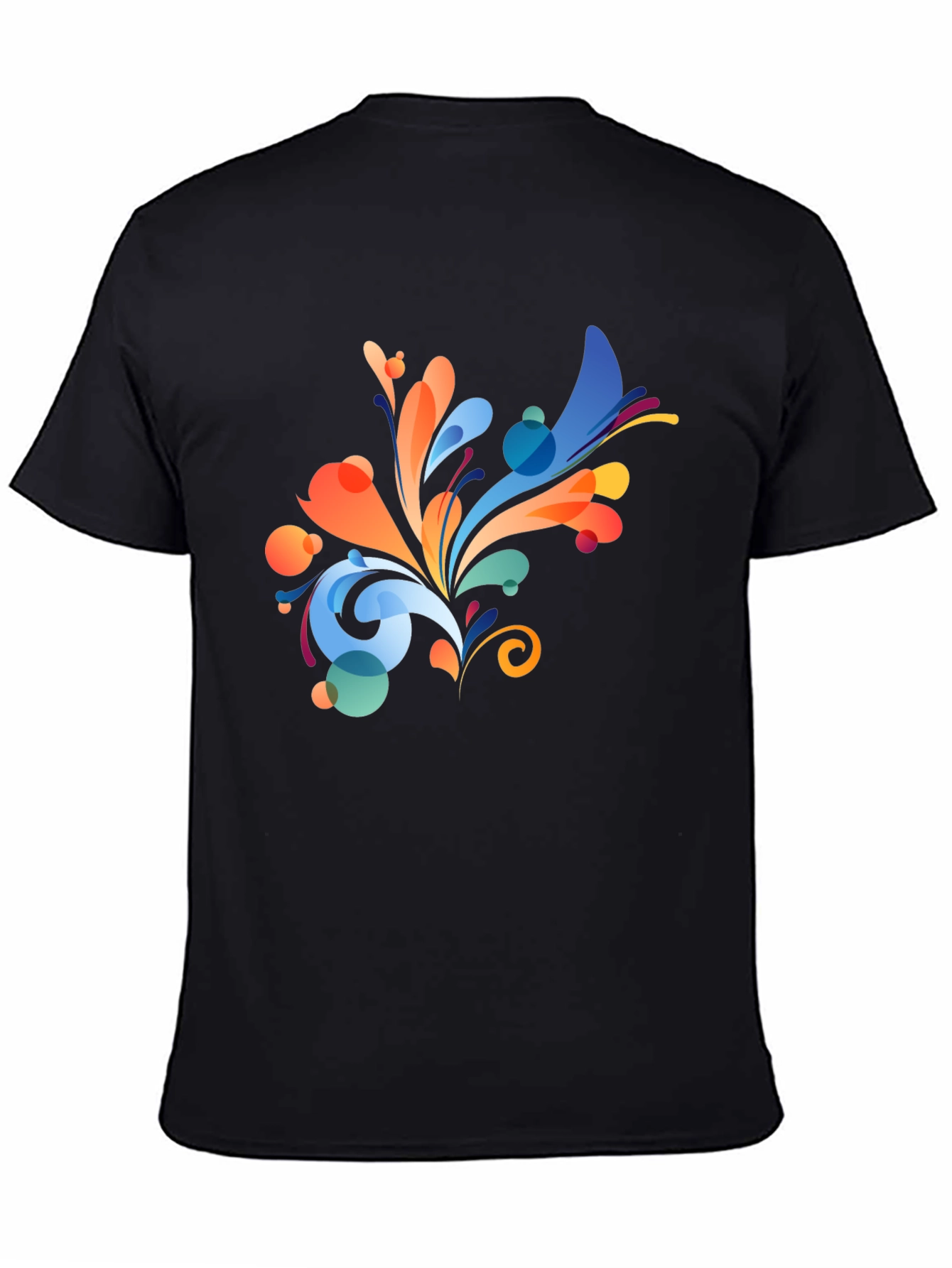 Colorful Abstract Floral Print Black T-Shirt