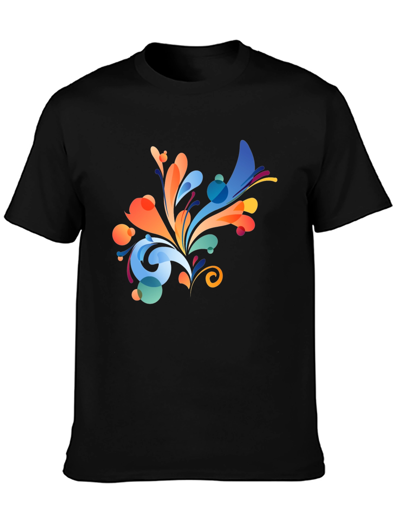 Colorful Abstract Floral Print Black T-Shirt