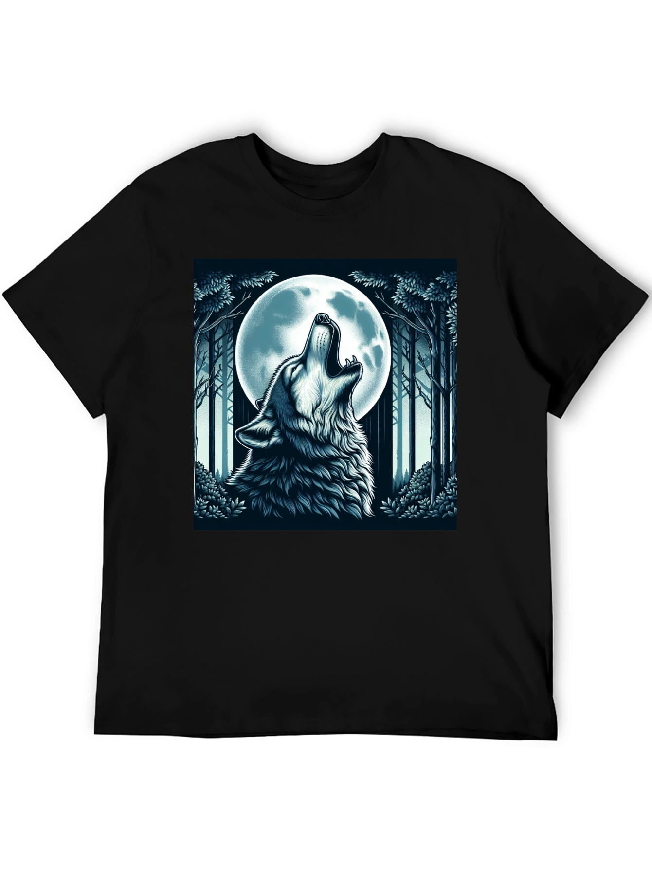Wolf Howling at Moon Graphic Tee - Black