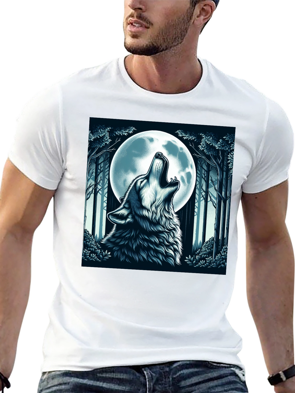 Wolf Howling at Moon Graphic Tee - Black