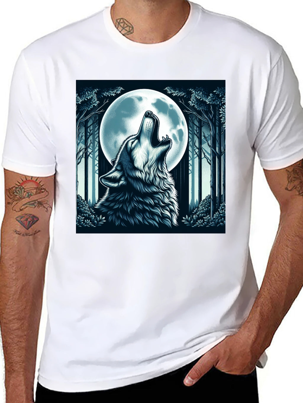 Wolf Howling at Moon Graphic Tee - Black
