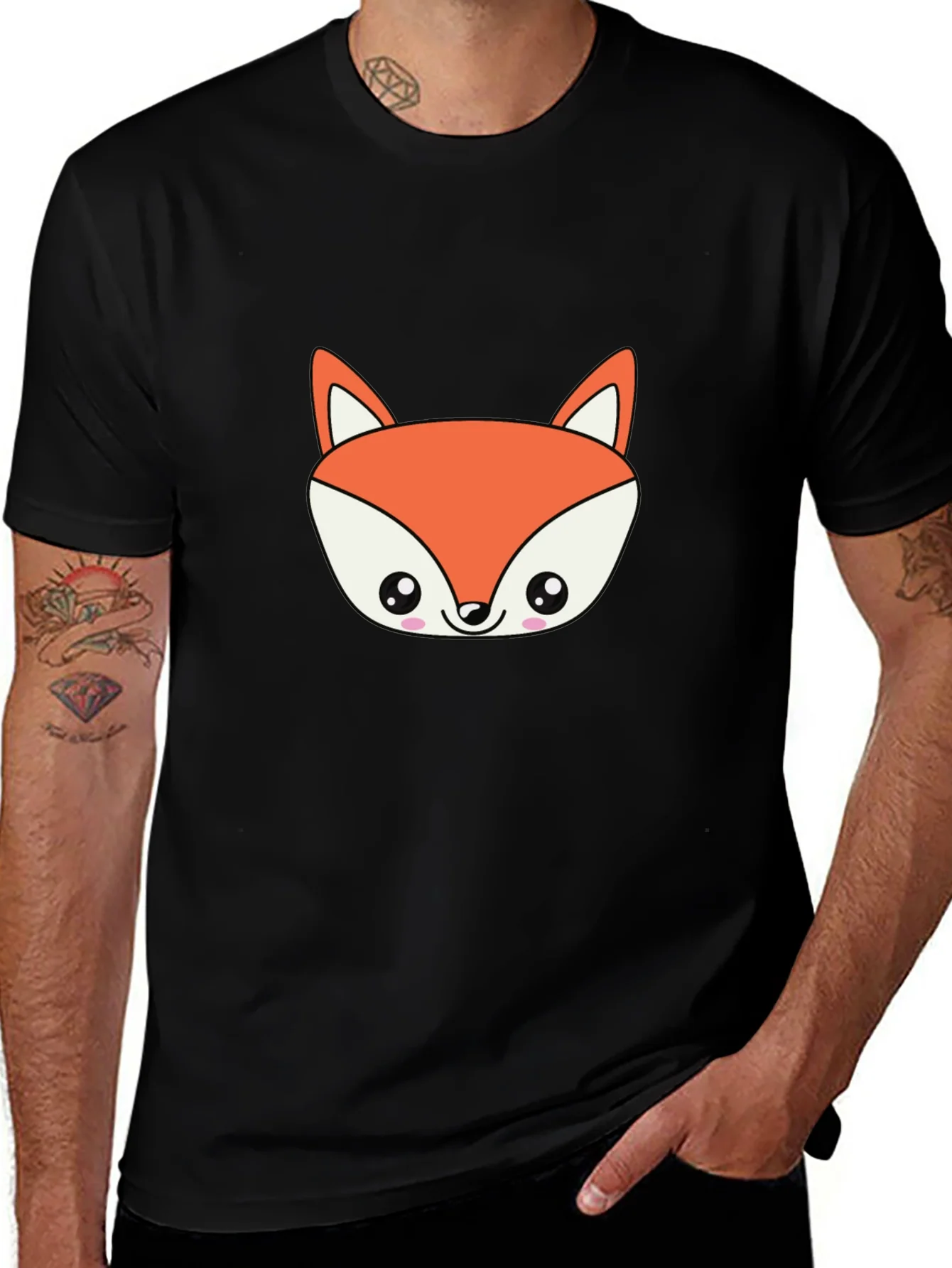 Cute Fox Graphic Black T-Shirt