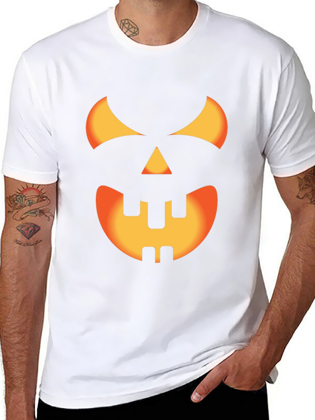 Halloween Pumpkin Face Graphic Tee - Black Cotton T-Shirt