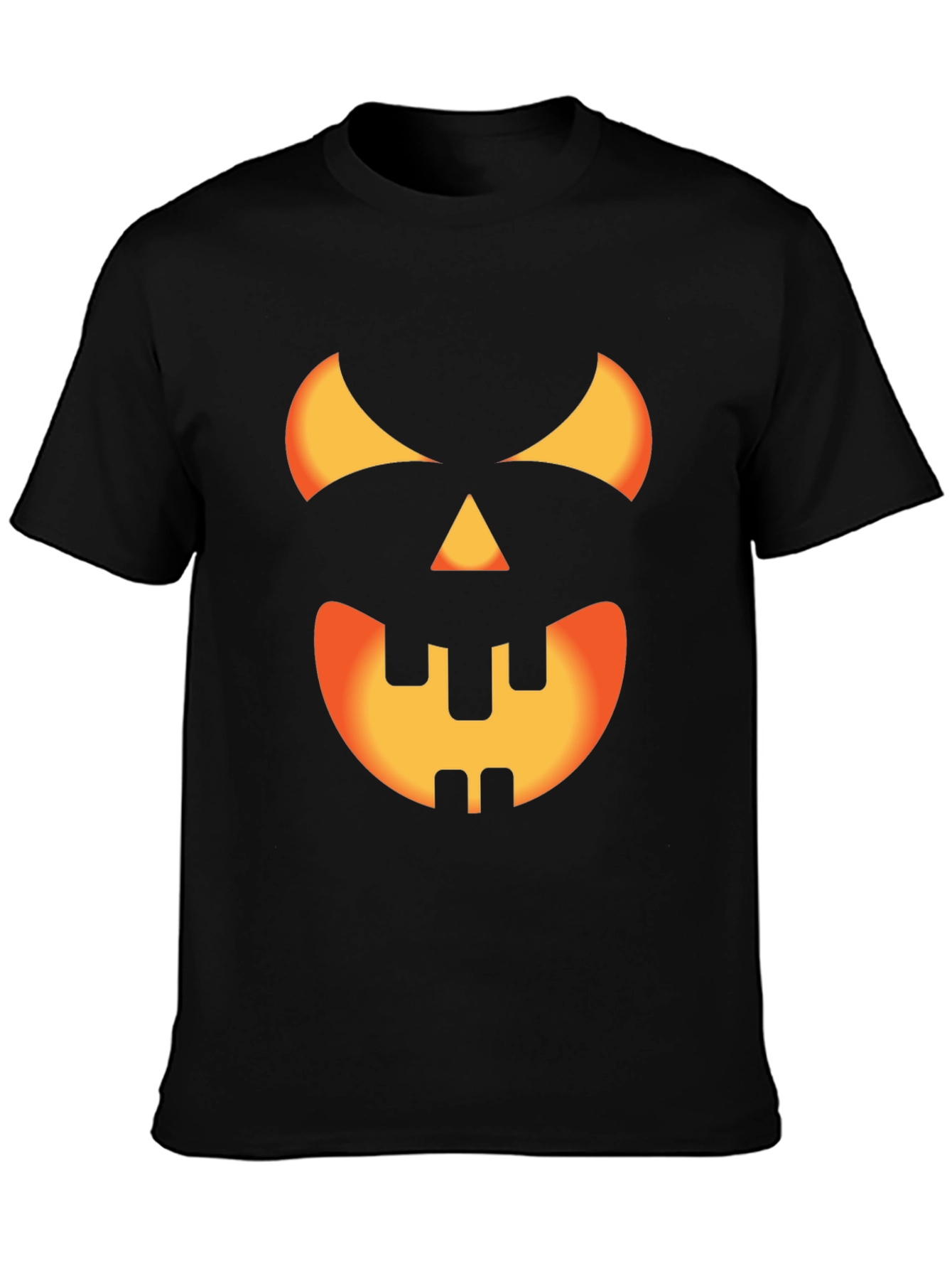 Halloween Pumpkin Face Graphic Tee - Black Cotton T-Shirt