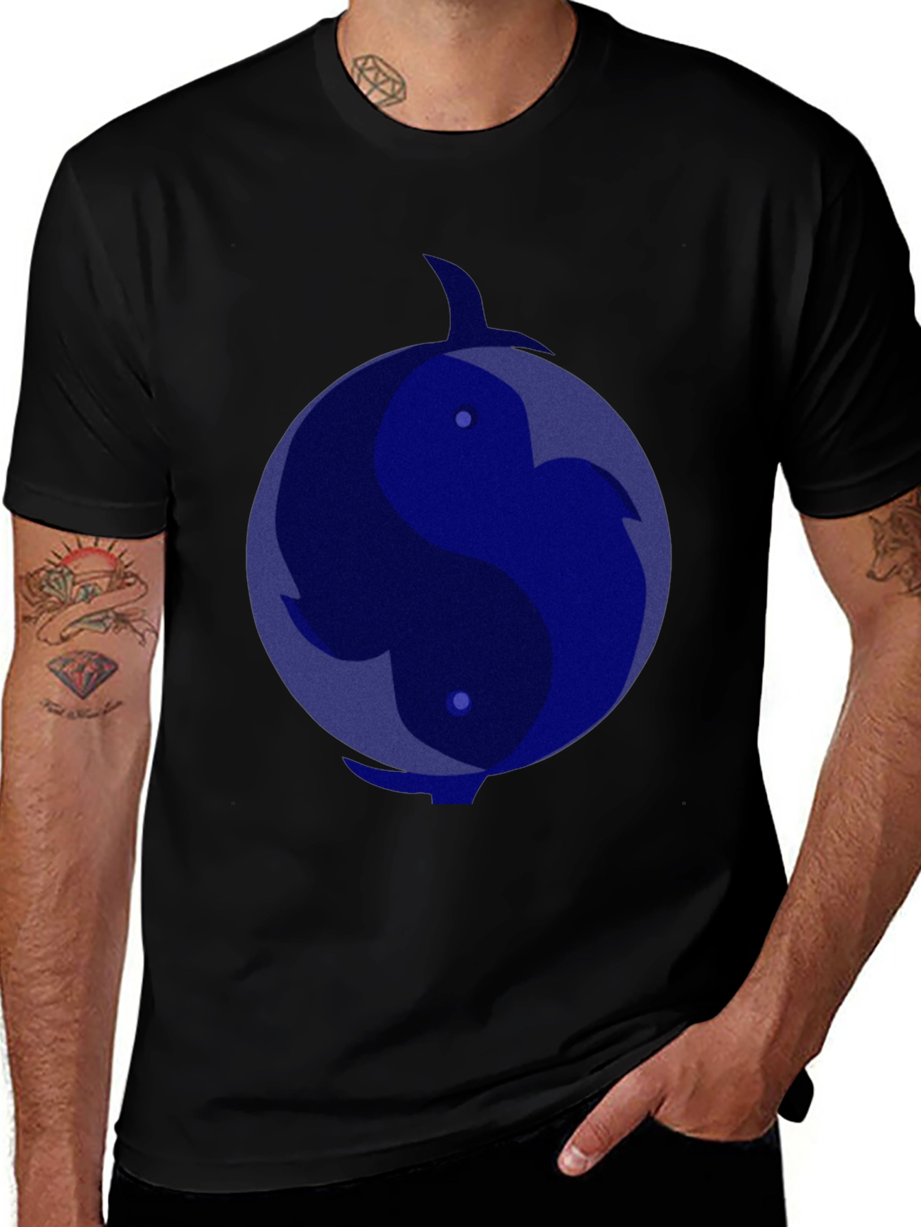 Yin Yang Dolphin Graphic Tee - Black T-Shirt