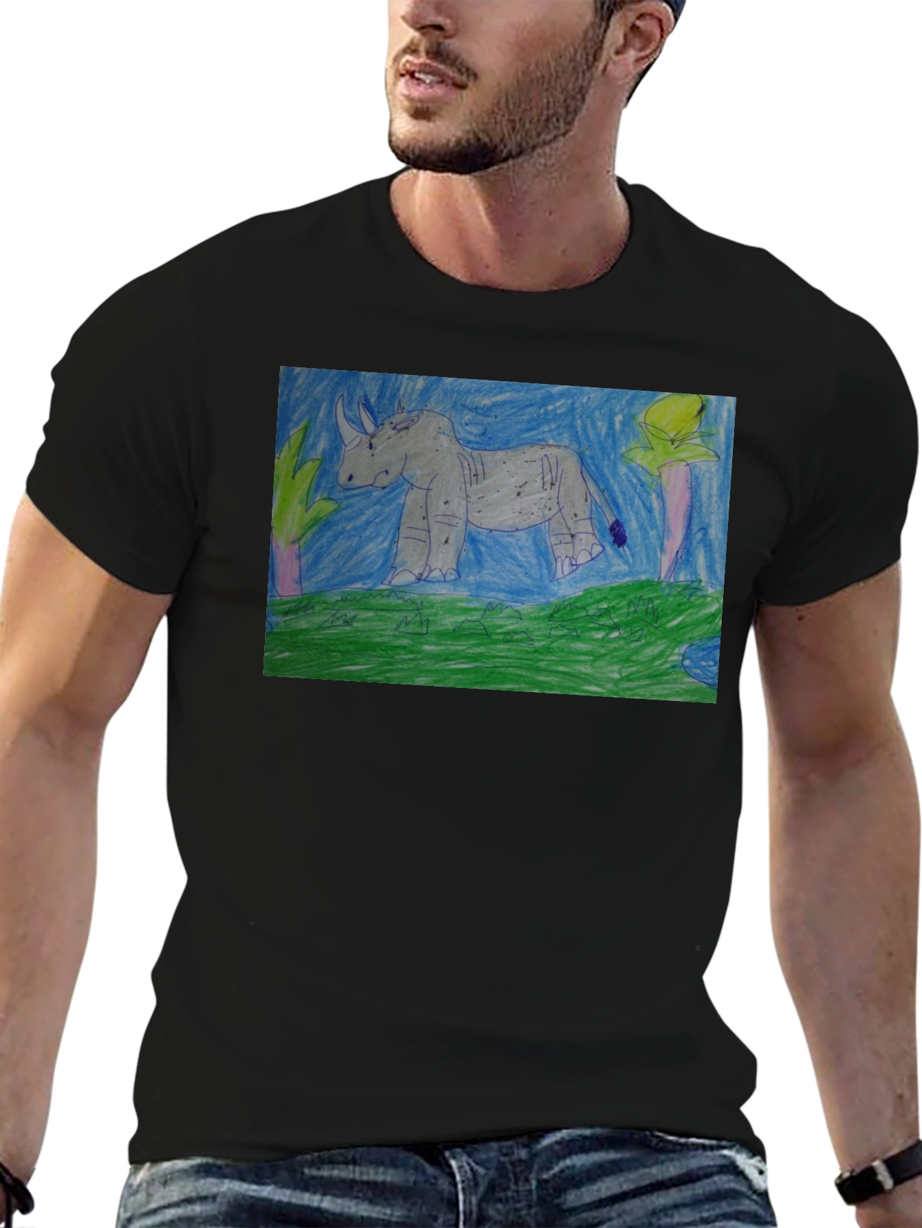 Rhino Graphic Print Black T-Shirt