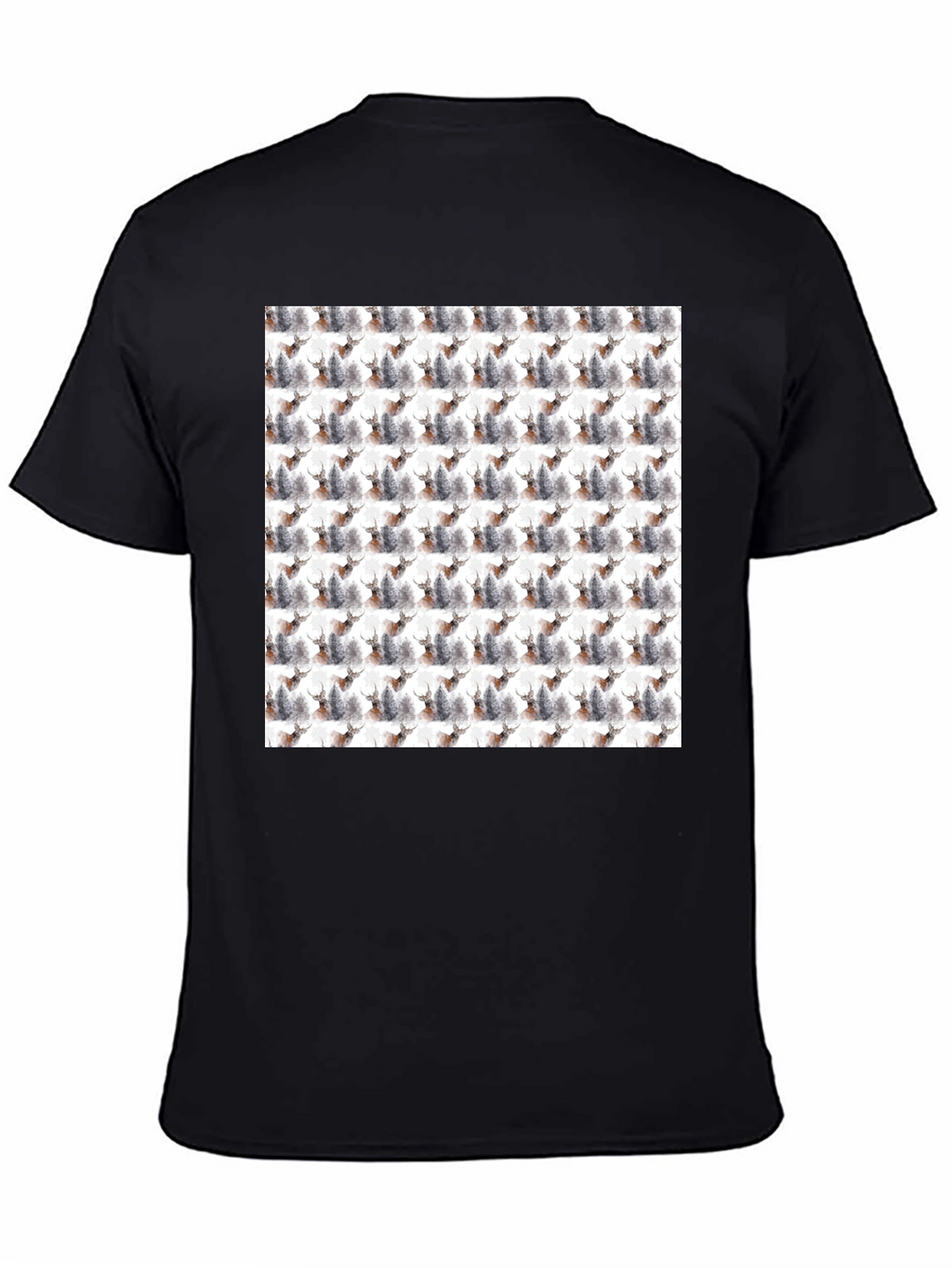 Deer Forest Pattern Black T-Shirt