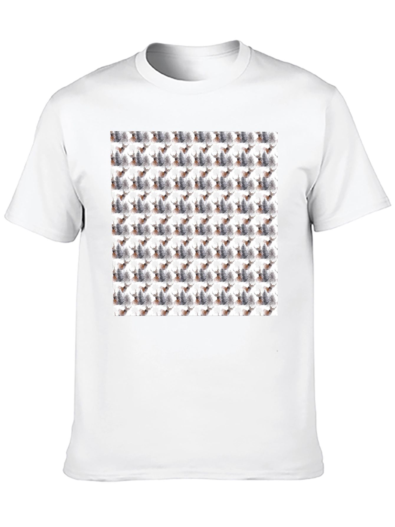 Deer Forest Pattern Black T-Shirt