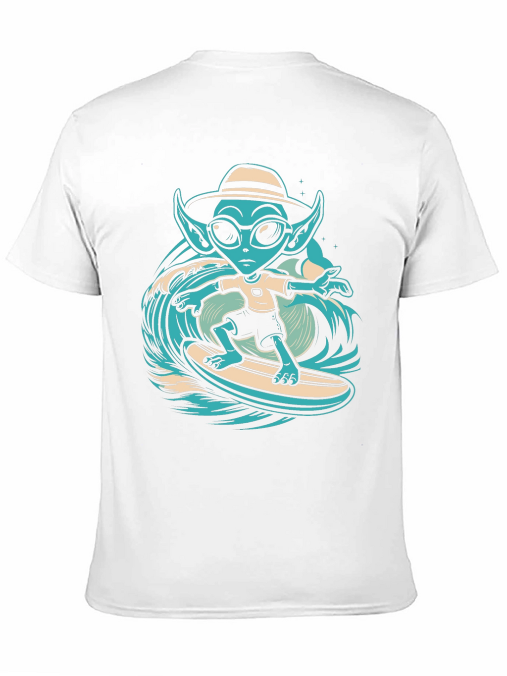Surfing Alien Graphic Tee - Black Cotton T-Shirt
