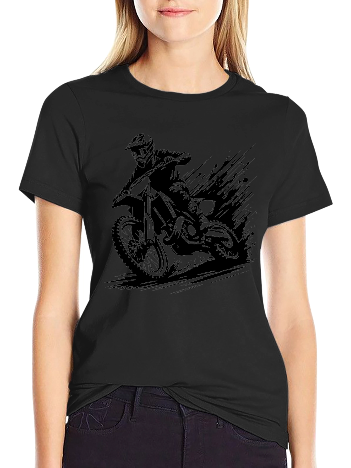Mens Black Motocross Rider Graphic Tee
