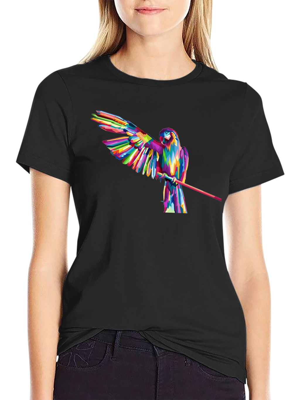 Vibrant Parrot Graphic Tee - Mens Black T-Shirt