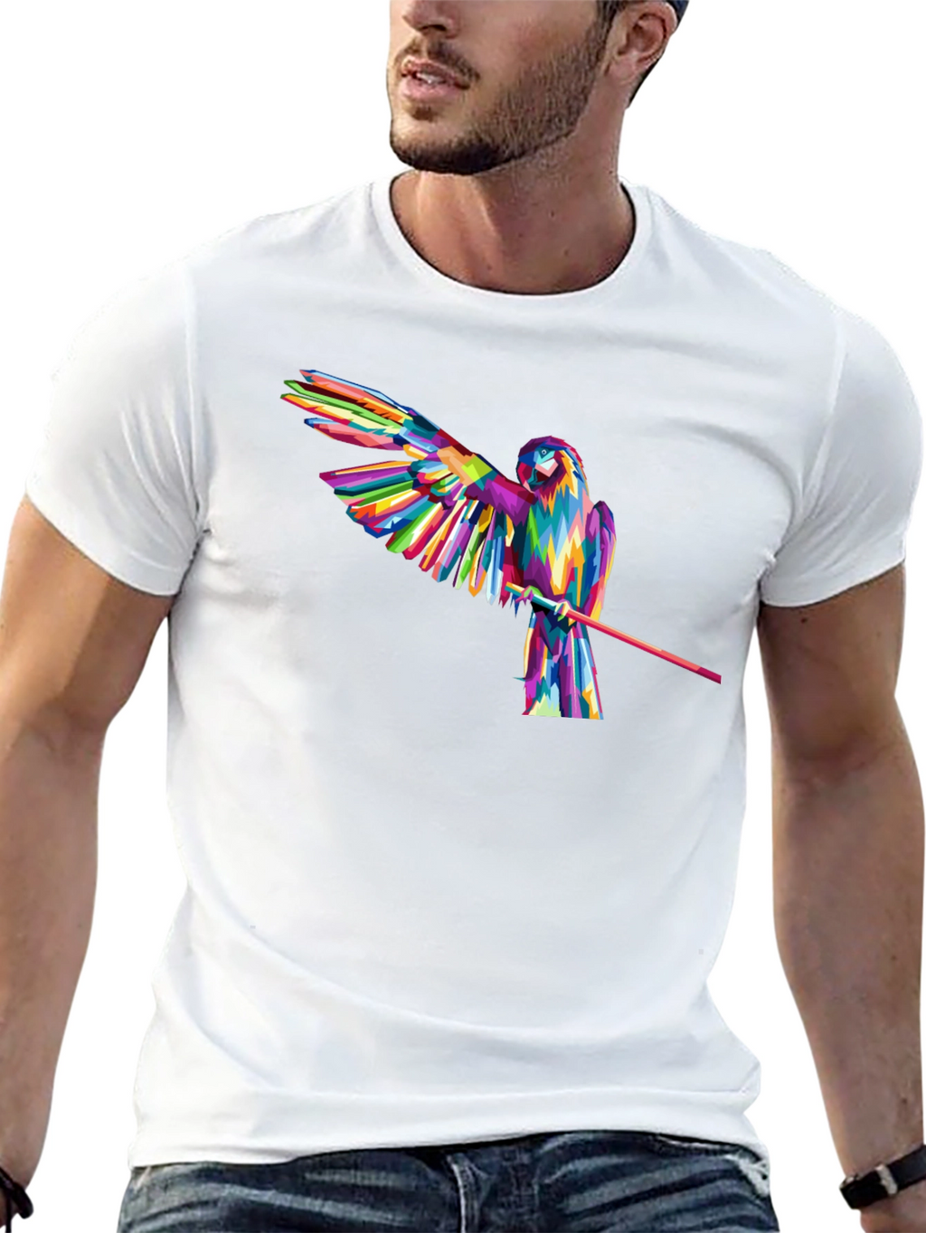 Vibrant Parrot Graphic Tee - Mens Black T-Shirt