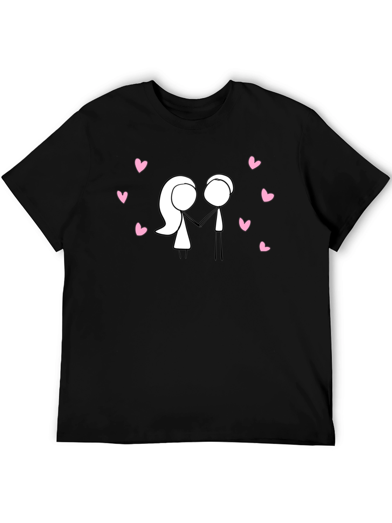 Stick Figure Couple in Love Black T-Shirt
