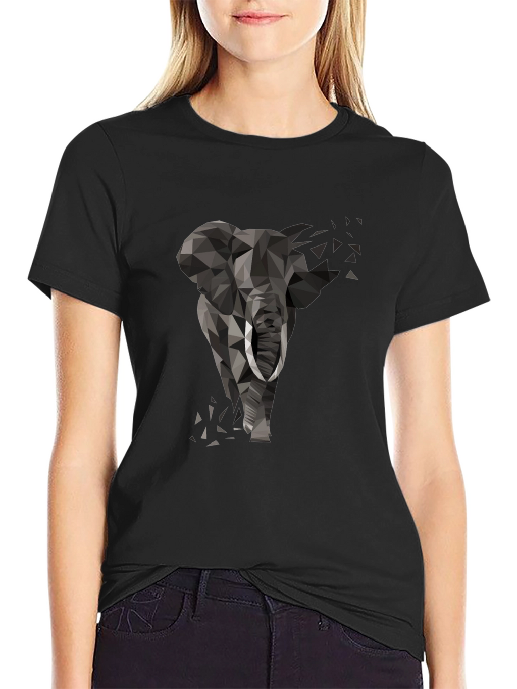 Geometric Elephant Black T-Shirt