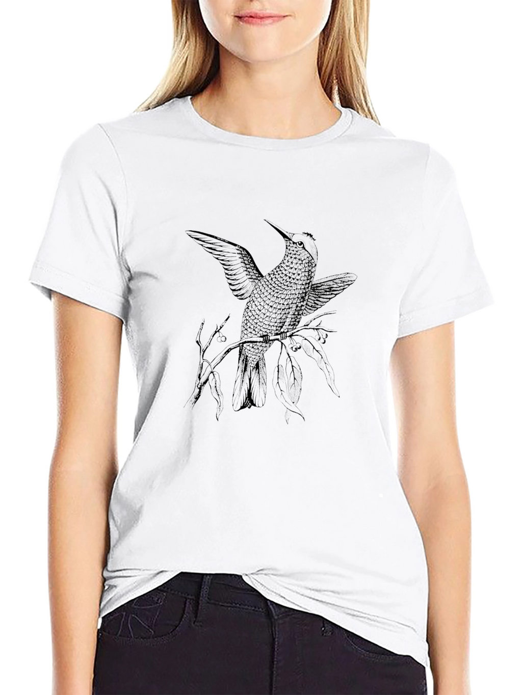 Black T-Shirt with Hummingbird Graphic