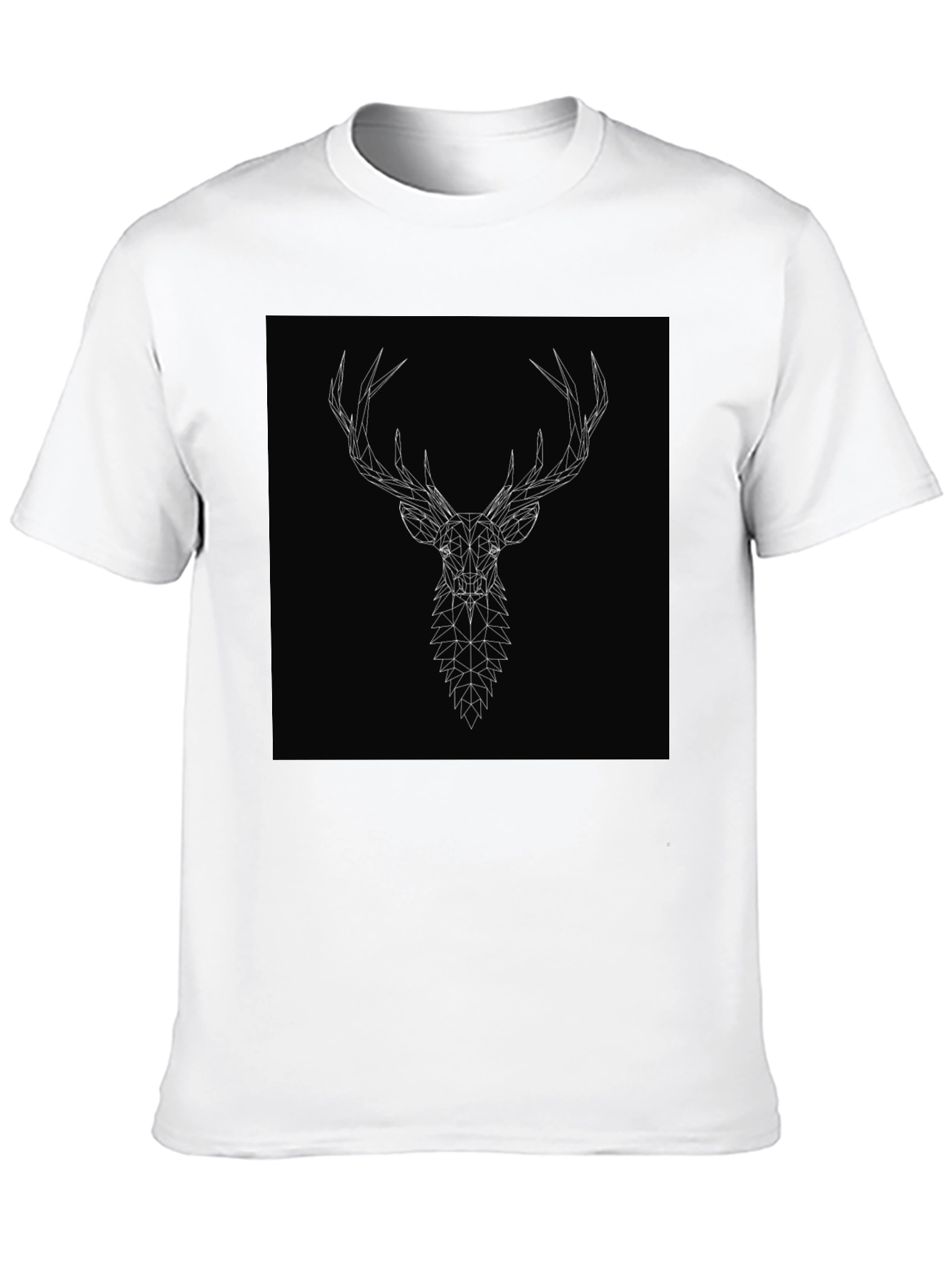 Geometric Deer Head Graphic Tee - Black
