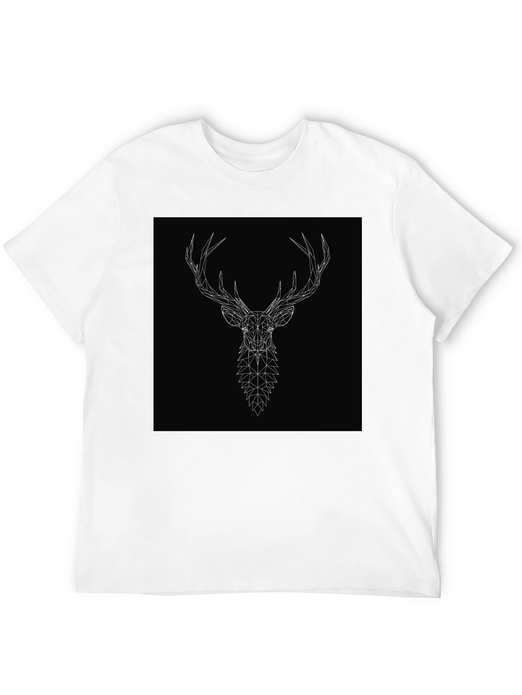 Geometric Deer Head Graphic Tee - Black