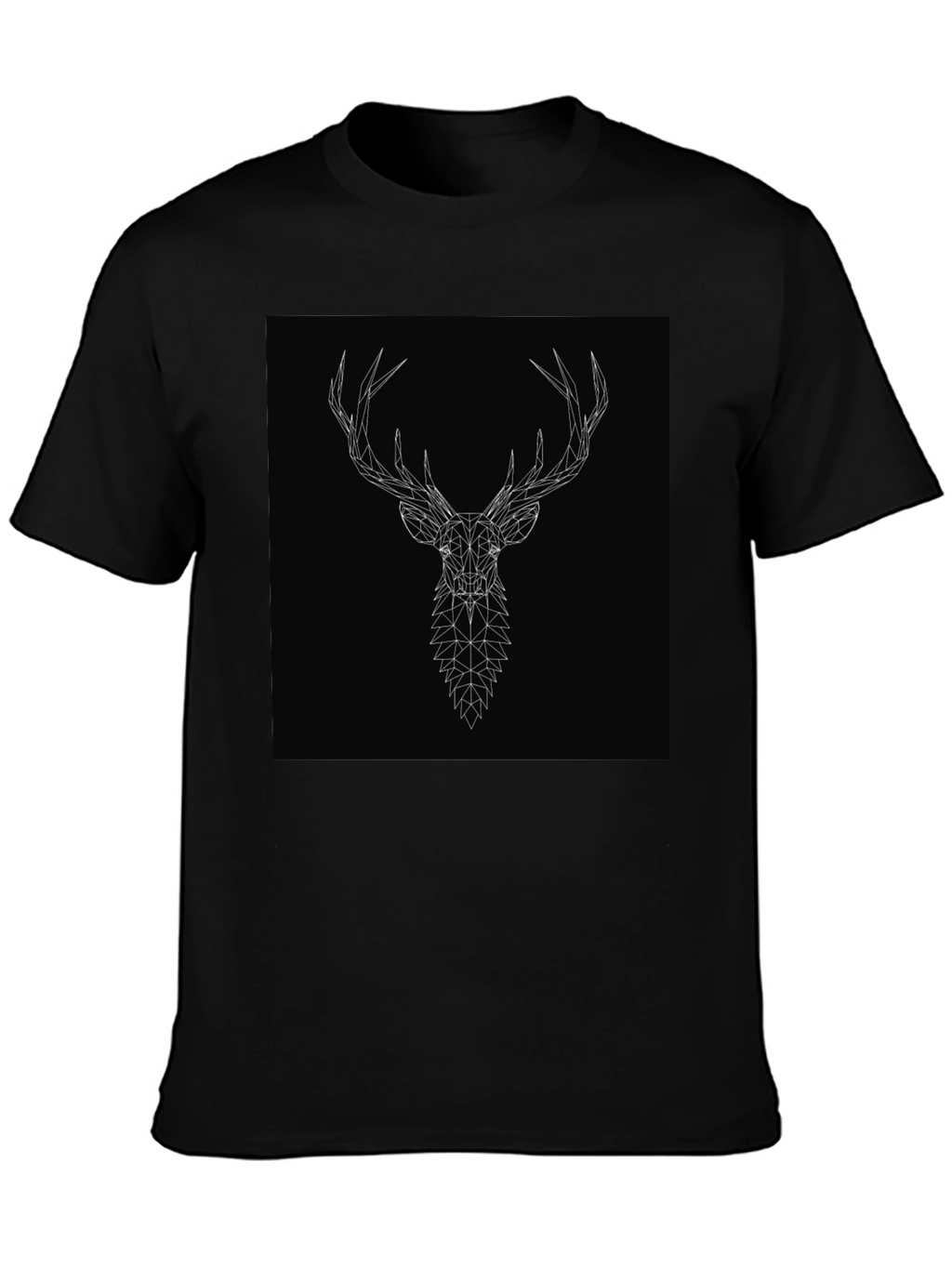 Geometric Deer Head Graphic Tee - Black