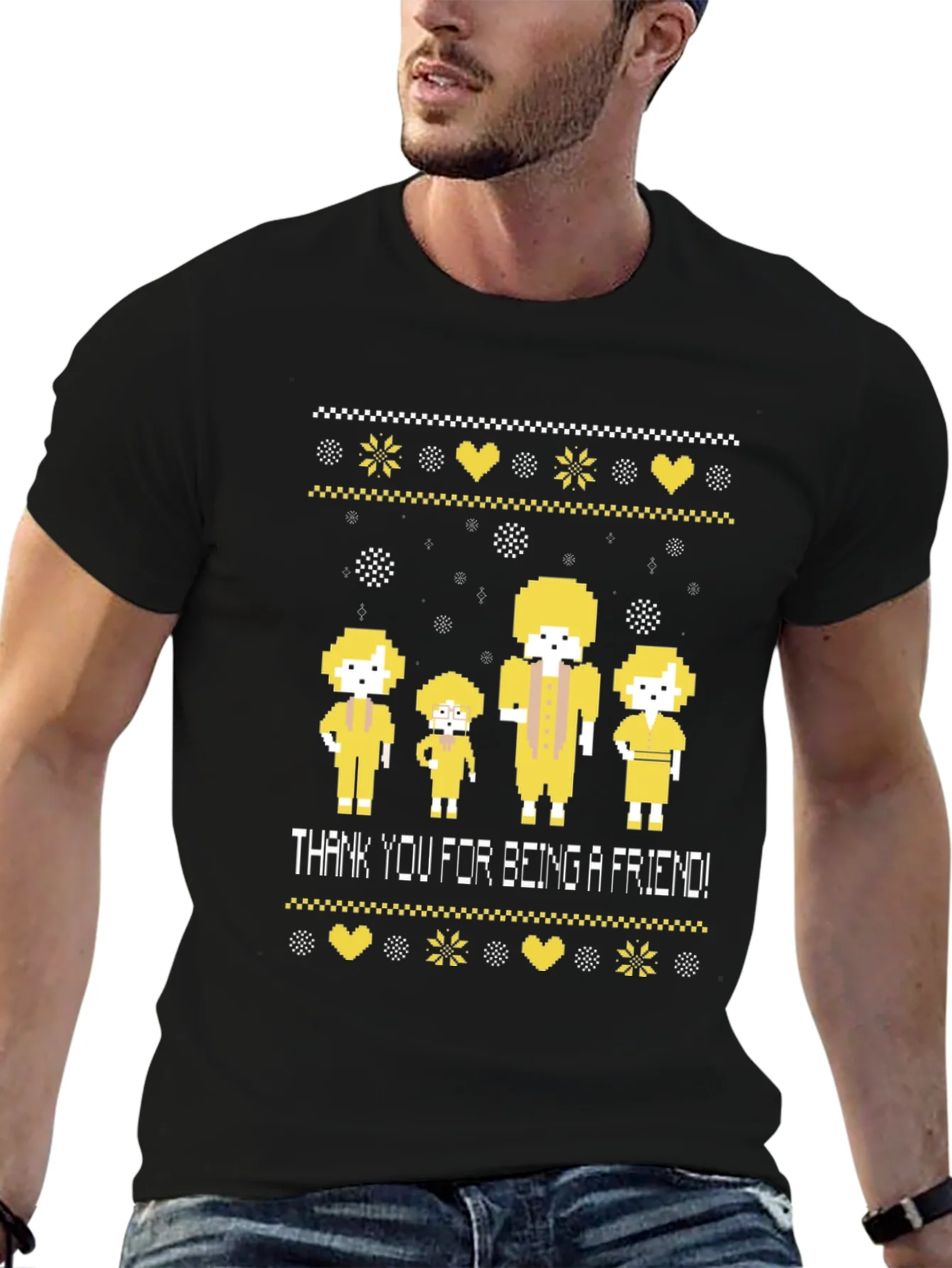 Golden Girls Pixel Art Thank You For Being A Friend Black Tee