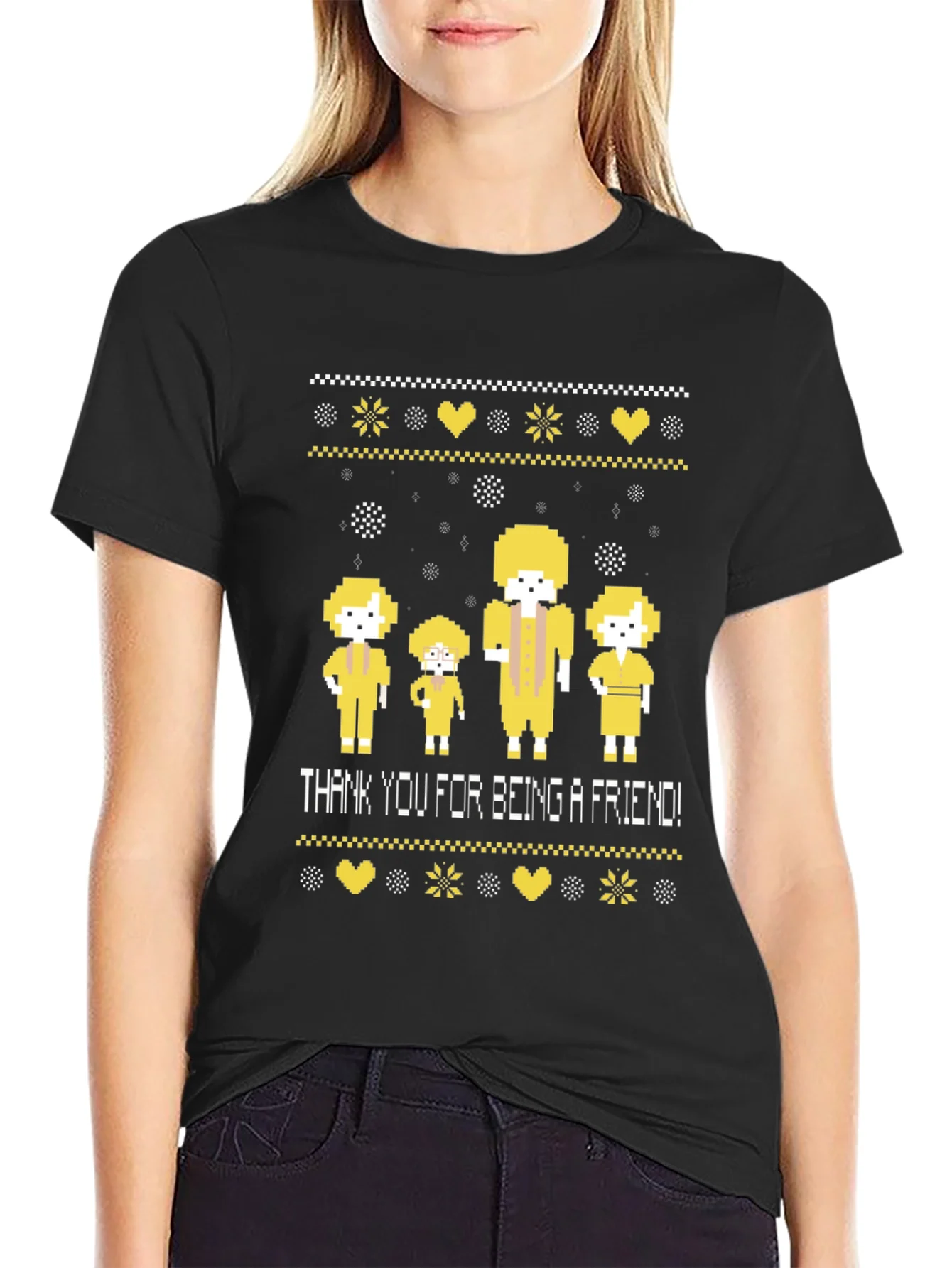 Golden Girls Pixel Art Thank You For Being A Friend Black Tee