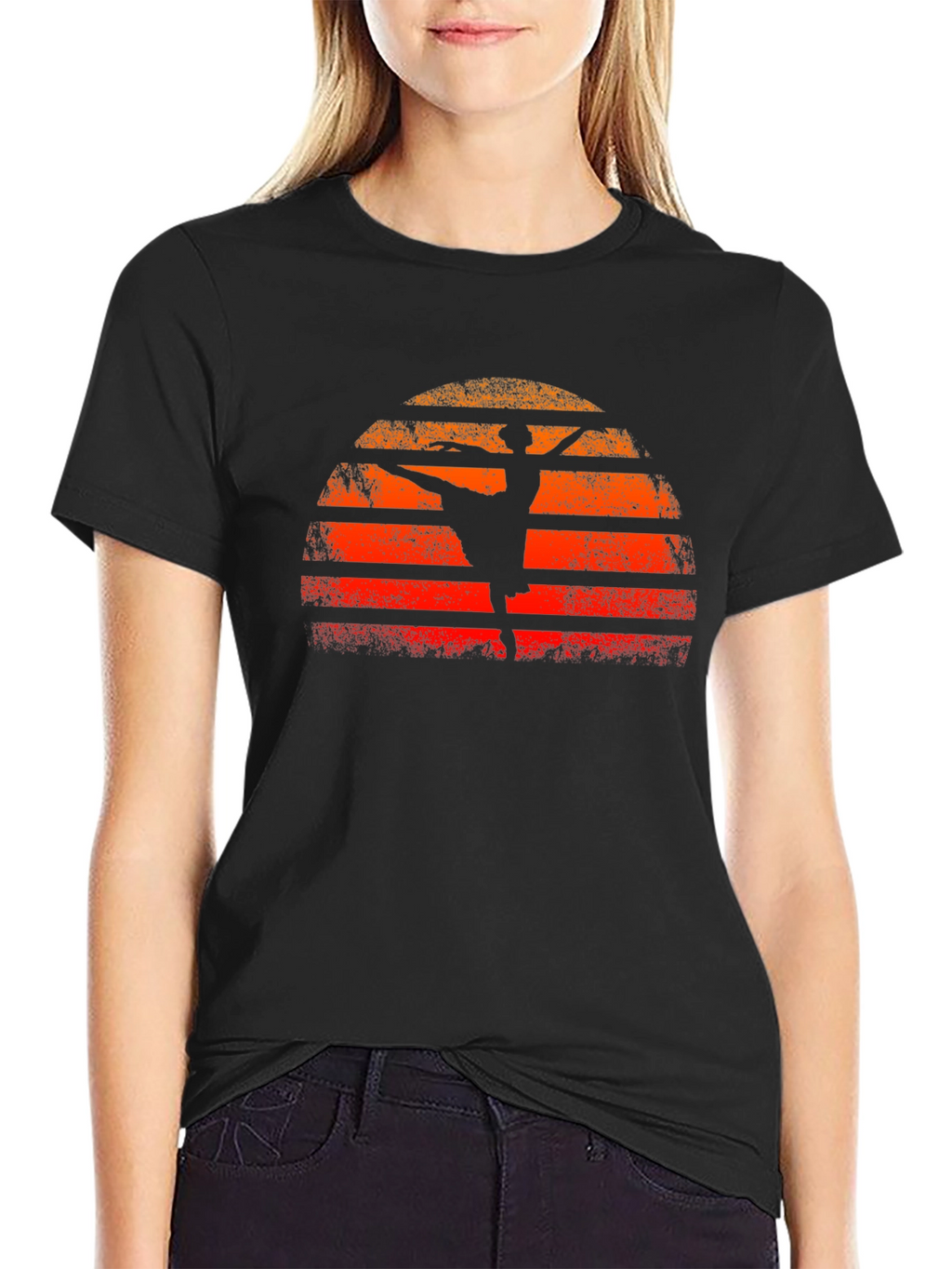 Sunset Ballerina Graphic Tee - Retro Style