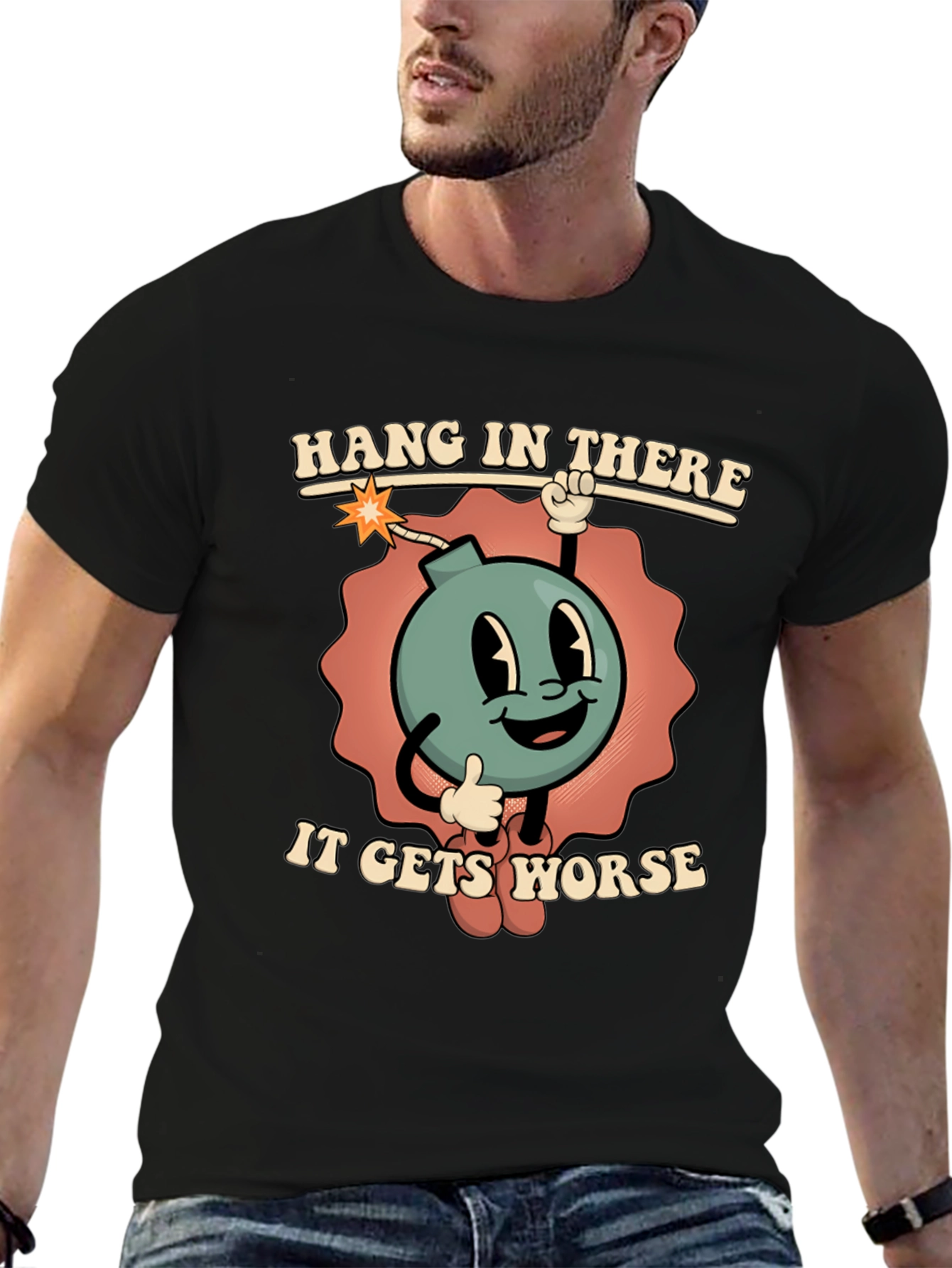 Hang In There Tee - Funny Bomb Cartoon T-Shirt