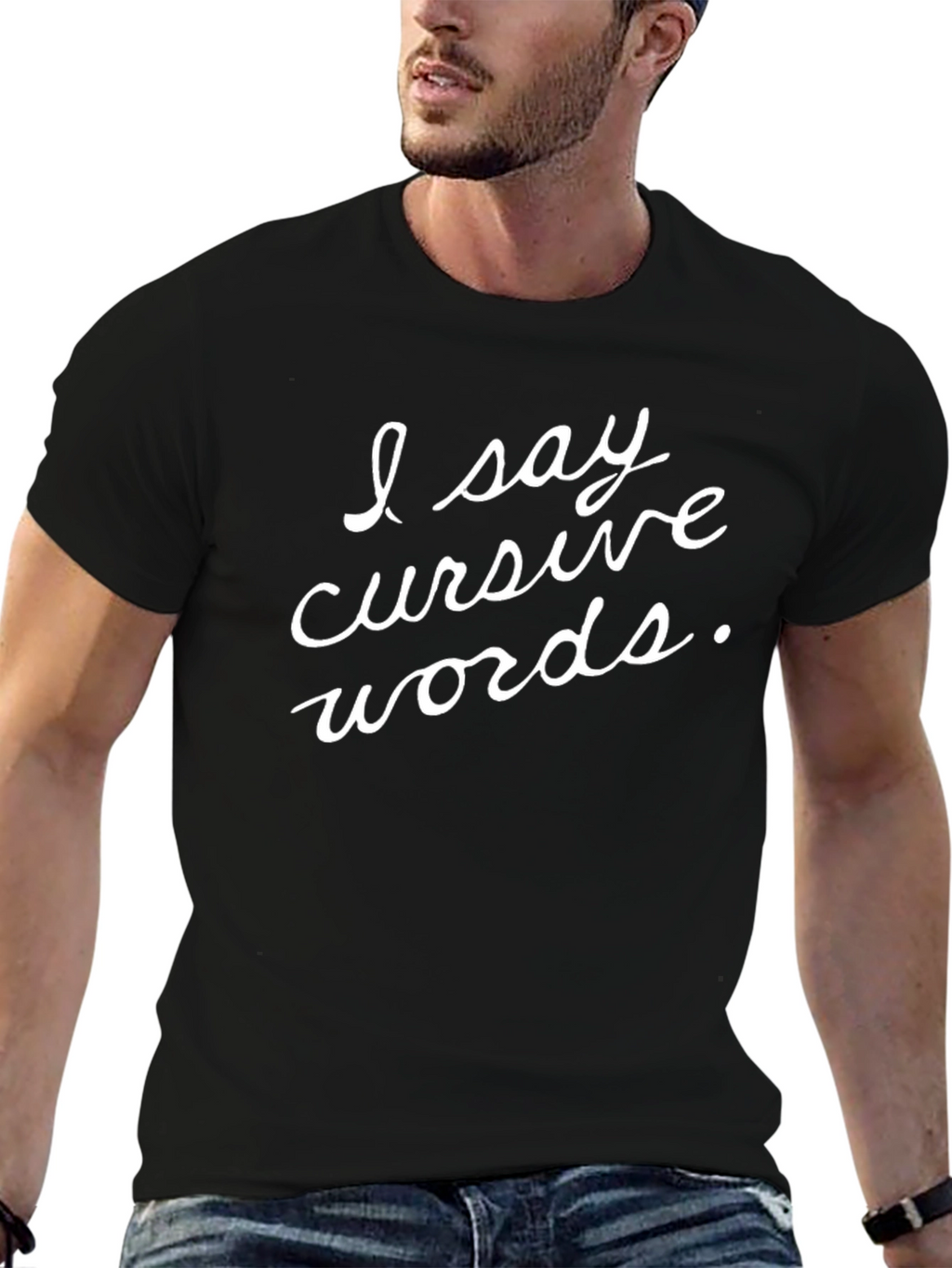 I Say Cursive Words Graphic Tee - Black
