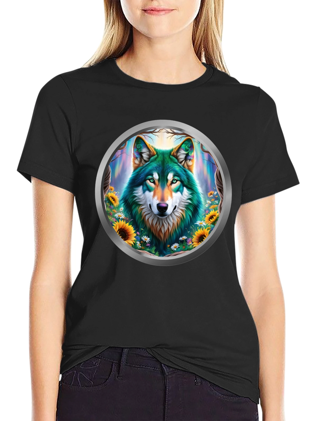 Wolf Circle Graphic T-Shirt - Nature Art