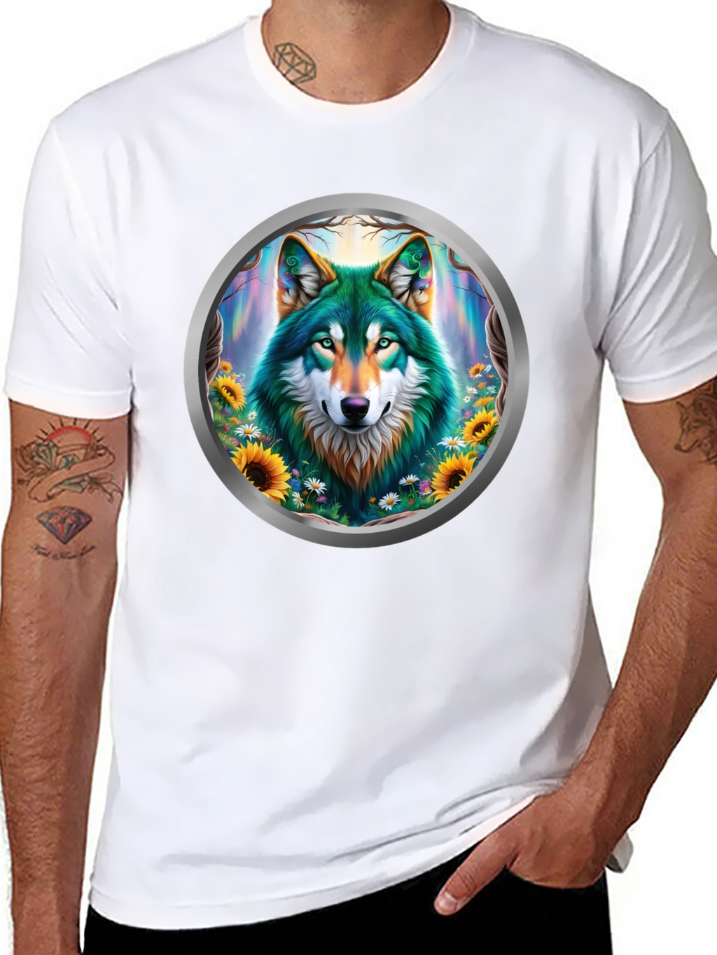 Wolf Circle Graphic T-Shirt - Nature Art