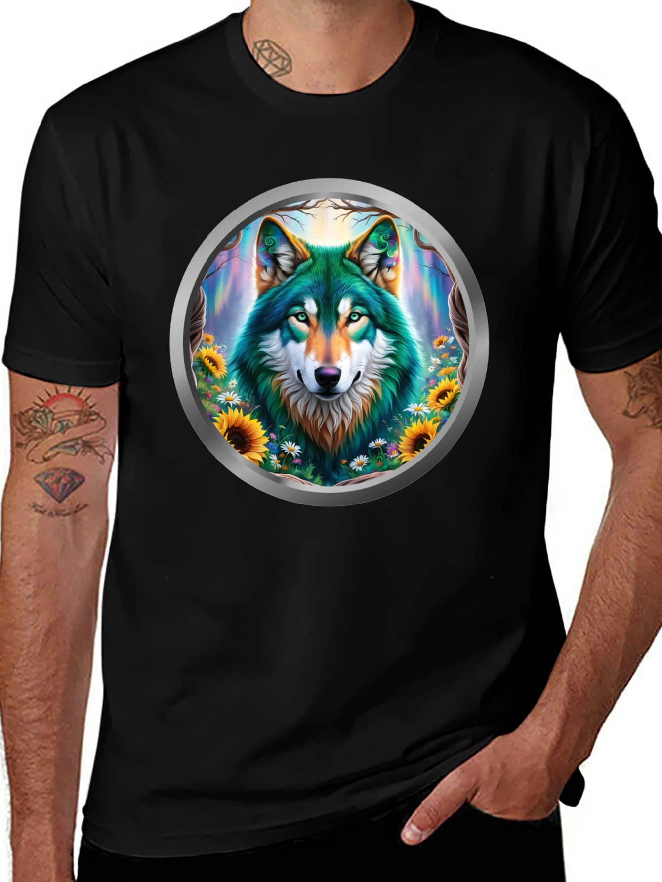 Wolf Circle Graphic T-Shirt - Nature Art