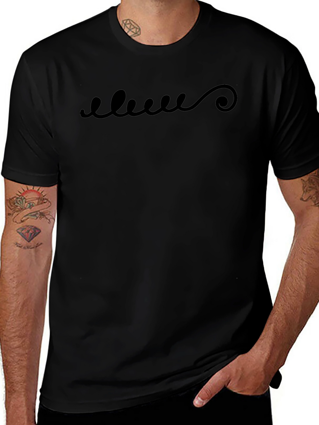 Mens Black Graphic Tee - Swirl Design