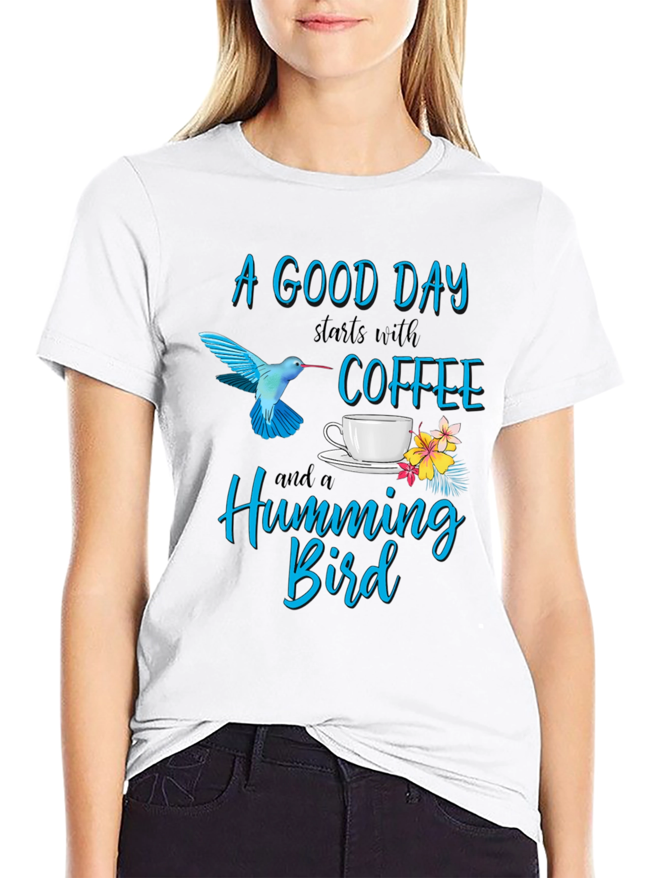 Hummingbird & Coffee Graphic T-Shirt