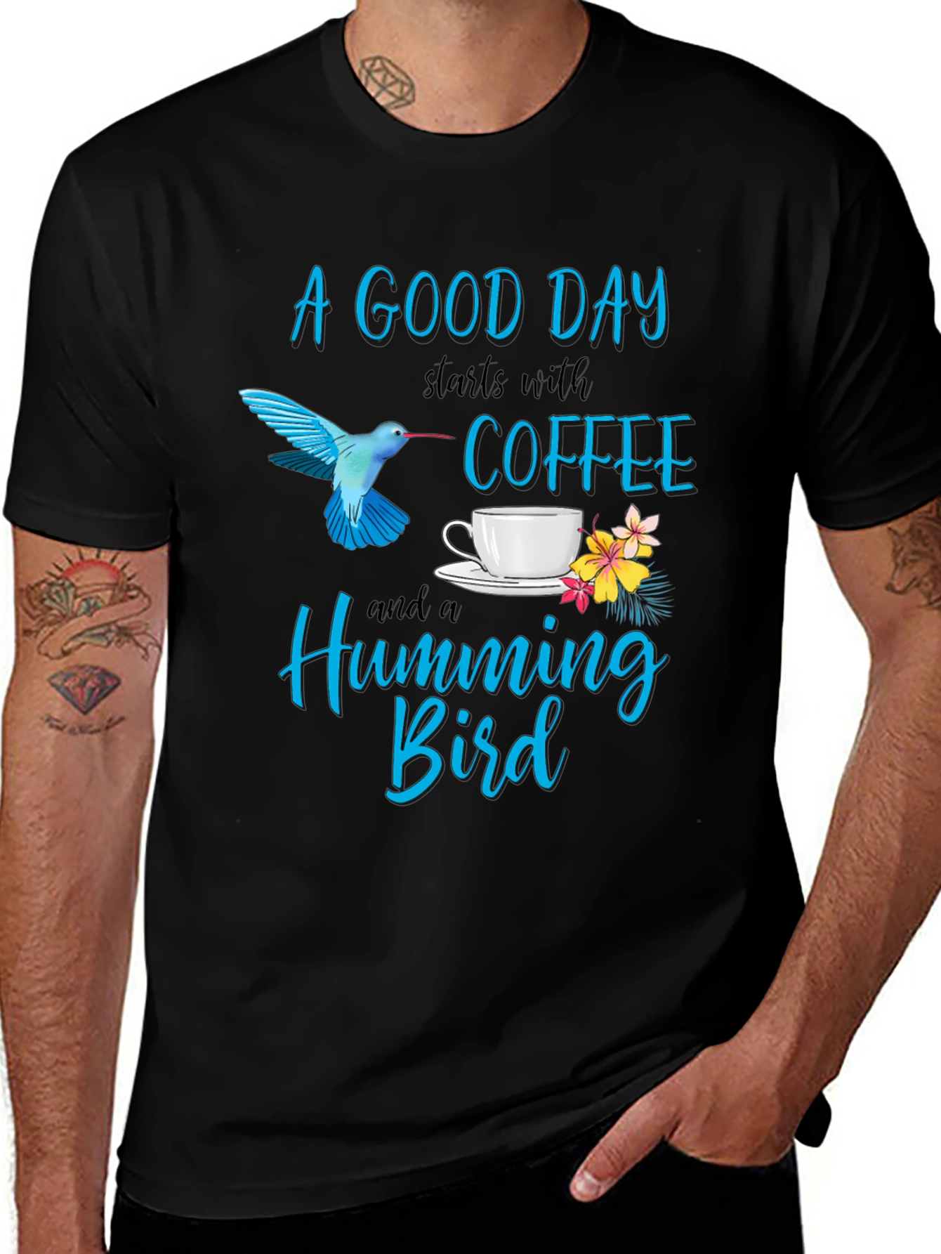 Hummingbird & Coffee Graphic T-Shirt