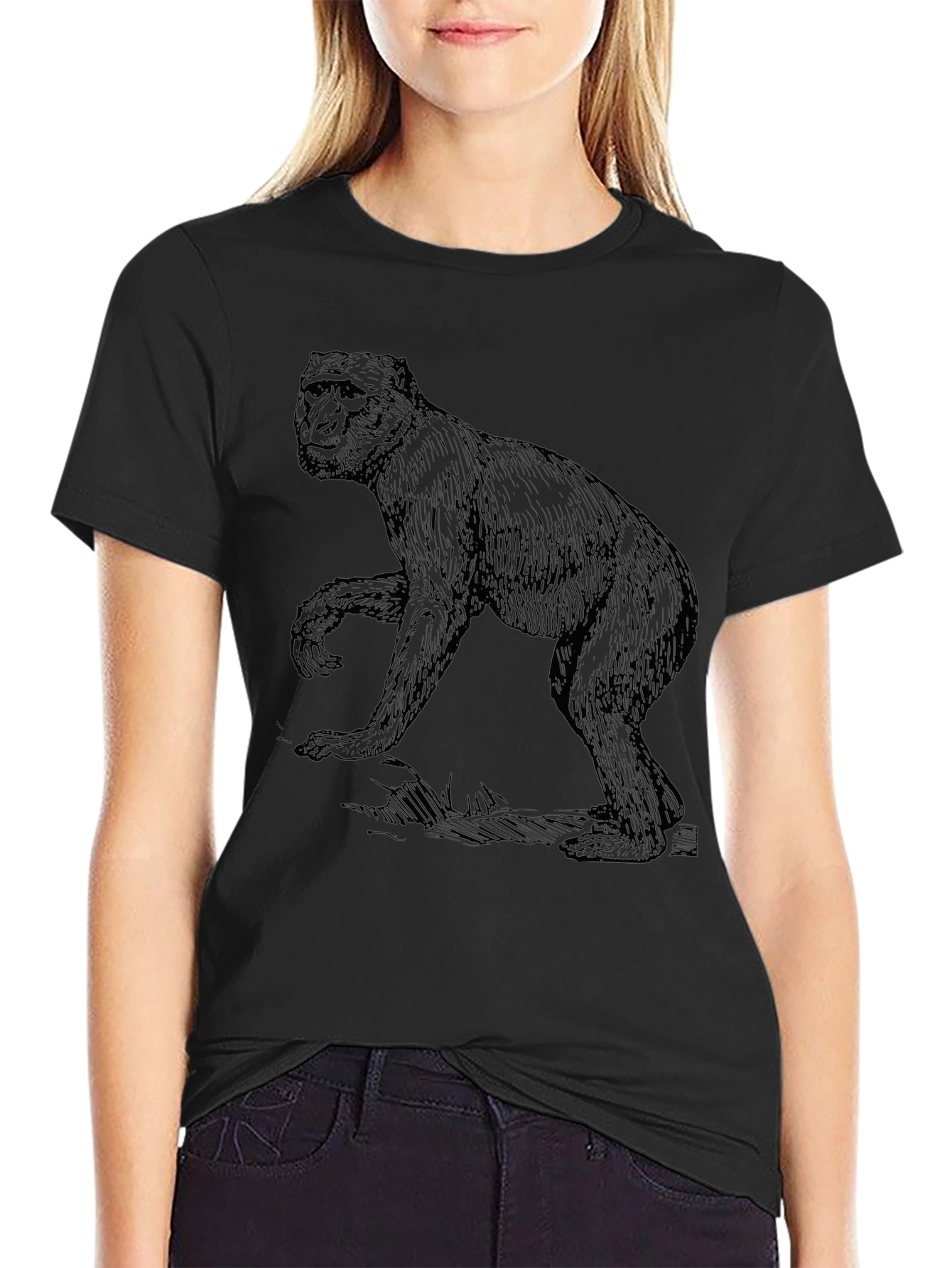Vintage Gorilla Graphic Tee - Black Cotton