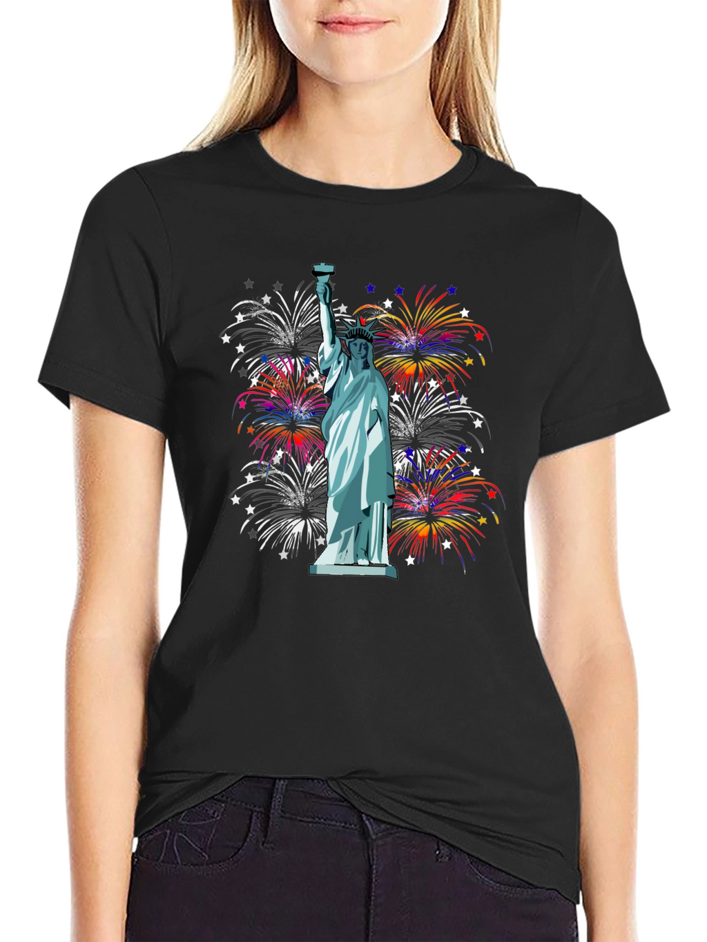 Statue of Liberty Fireworks Graphic Tee